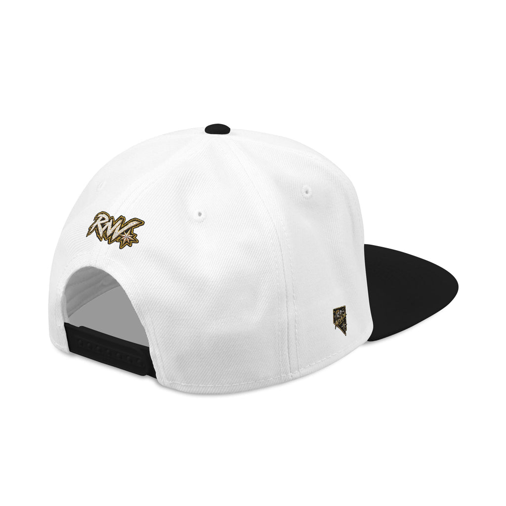 Hat-Embroidered Snapback Hat – Gold Glitter 'RW' Logo Flat Brim Cap