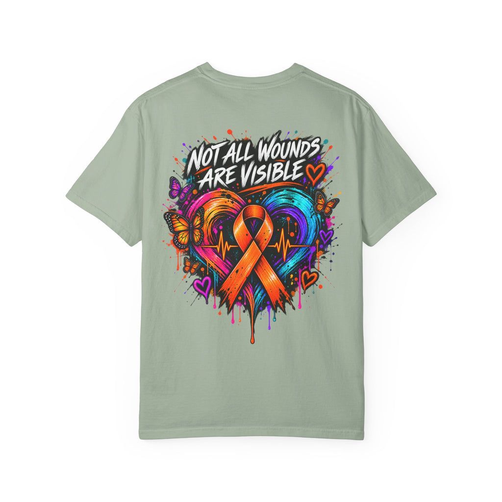 MS- Awareness Heart Ribbon T-Shirt — “Not All Wounds Are Visible” Neuropathy Support Tee