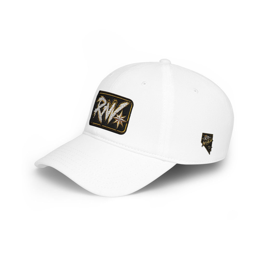 Hat-Red Low-Profile Baseball Cap with 'RW' Embroidered Patch — Casual Everyday Dad Hat