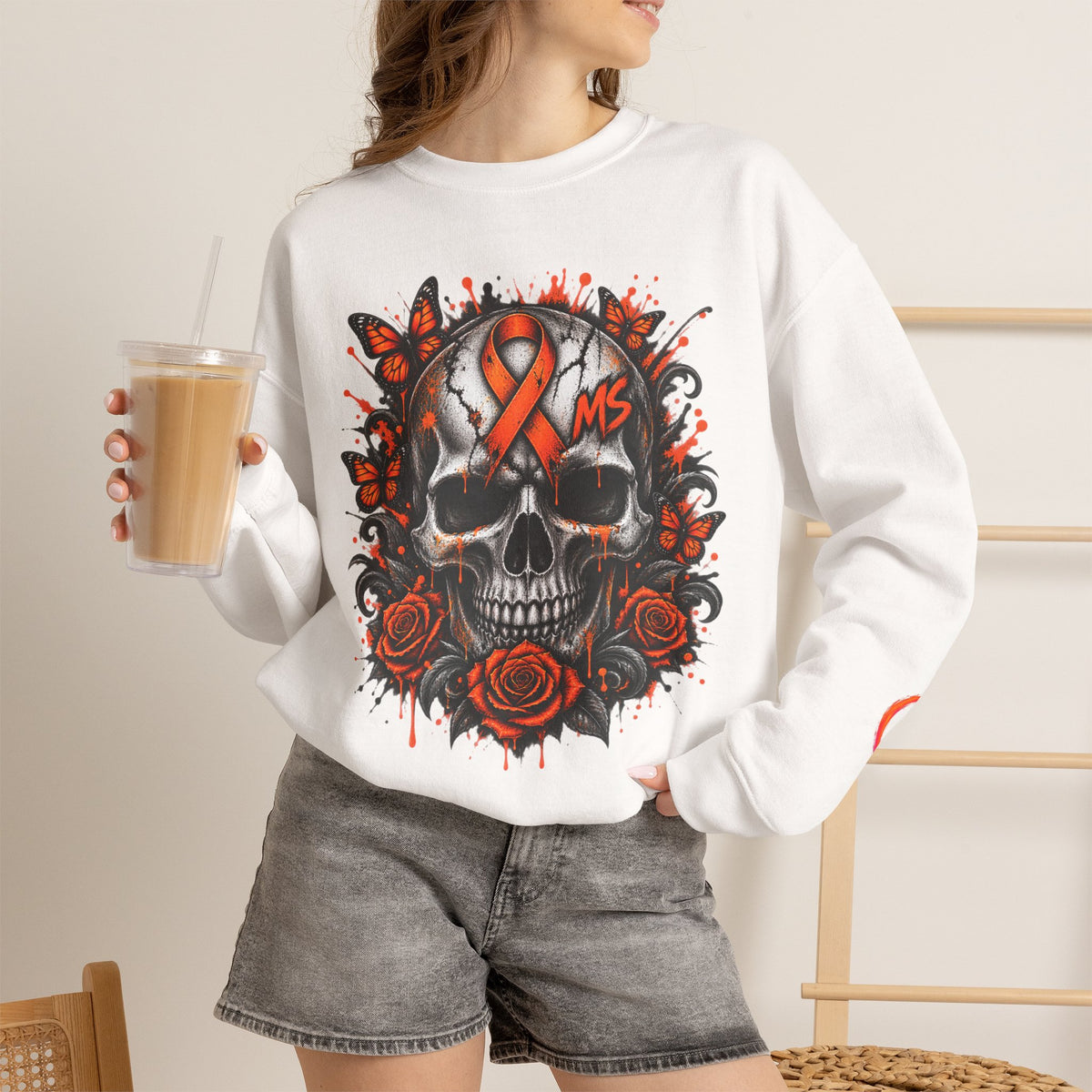 MS- Awareness Skull Crewneck Sweatshirt — "My Lesions Don’t Define Me"