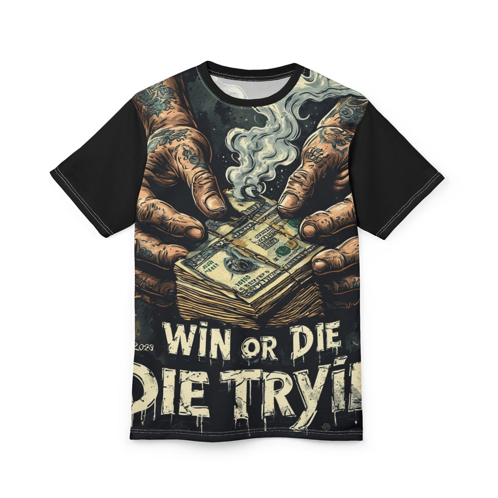 Streetwear- Win or Die Money Stack Tee — Street Tattoo Style Graphic Shirt