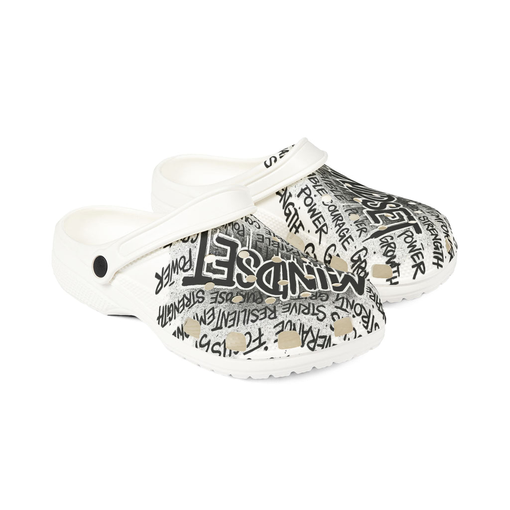 Mindset Graphic Clogs — EVA Foam Comfort Shoes with Motivational Doodle Print