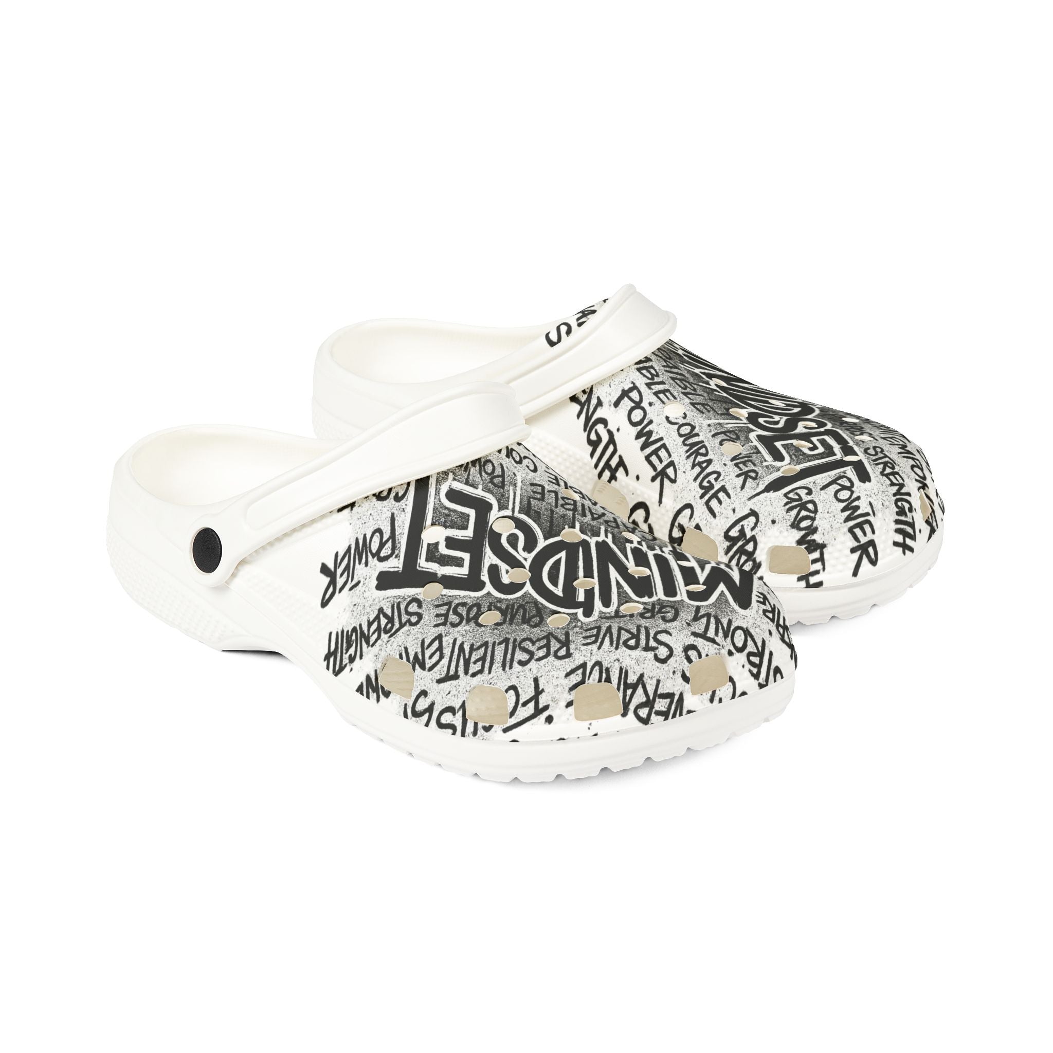 Mindset Graphic Clogs — EVA Foam Comfort Shoes with Motivational Doodle Print