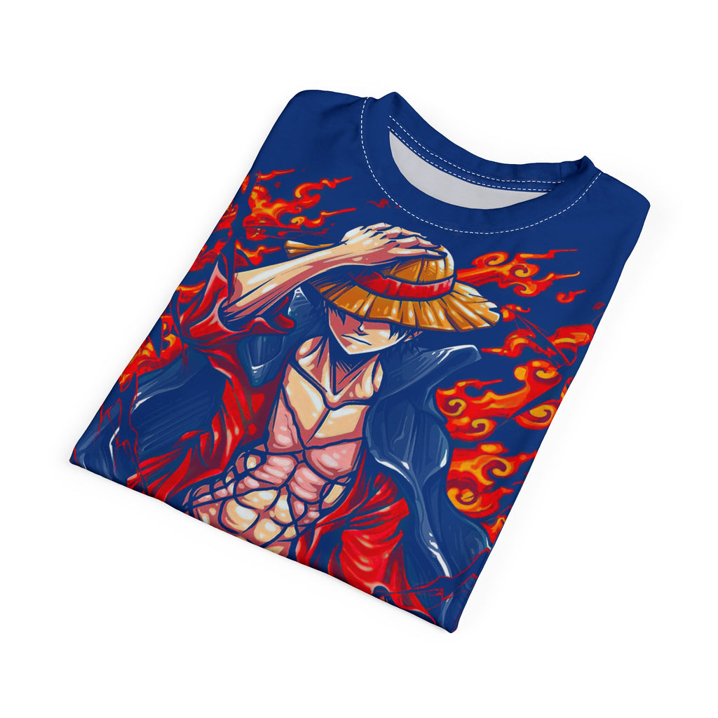 Anime-Flaming Straw Hat Pirate Tee — Anime Luffy Graphic T-Shirt