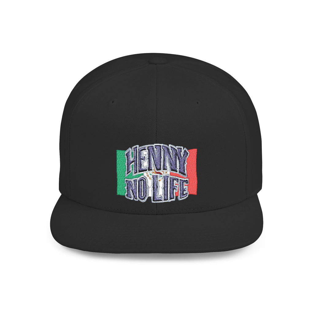 Henny- Flat Bill Snapback Hat — "Henny No Life" Embroidered with Italian Flag Accent
