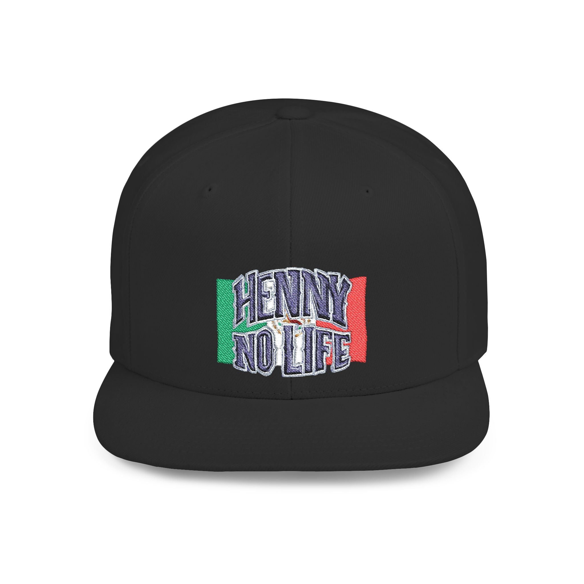 Henny- Flat Bill Snapback Hat — "Henny No Life" Embroidered with Italian Flag Accent