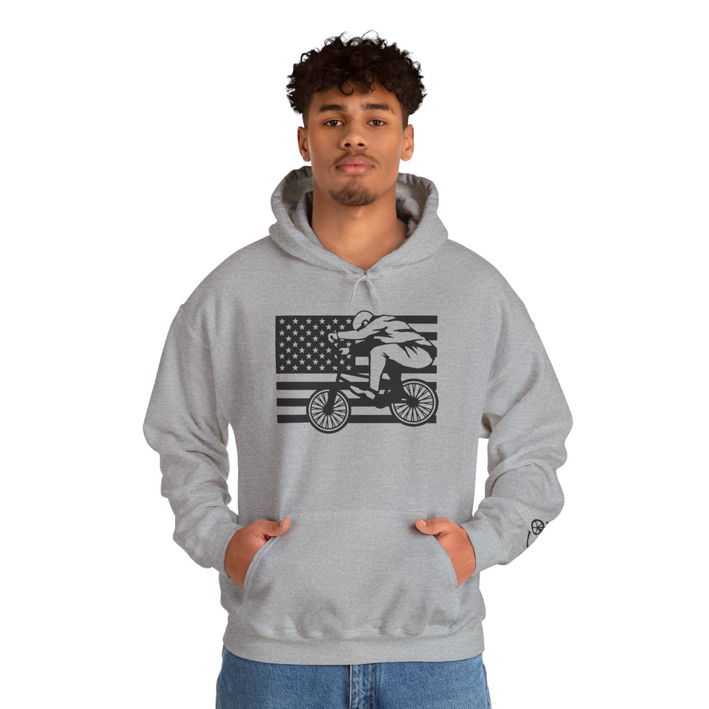 Rad-Biker American Flag Hoodie — 'Is My Bike Okay?' Graphic Hooded Sweatshirt