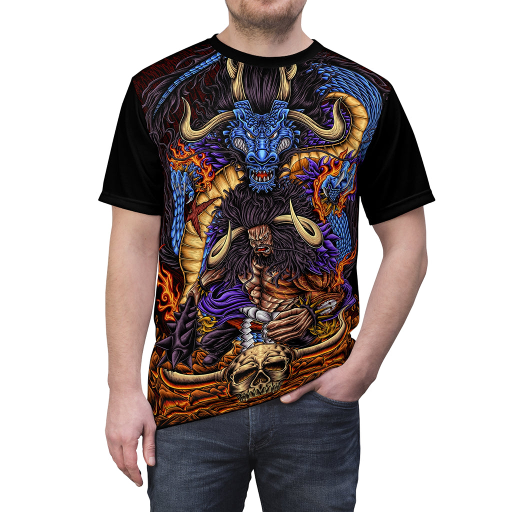 Anime- All-Over Print Tee — Fiery Skull & Serpent Graphic