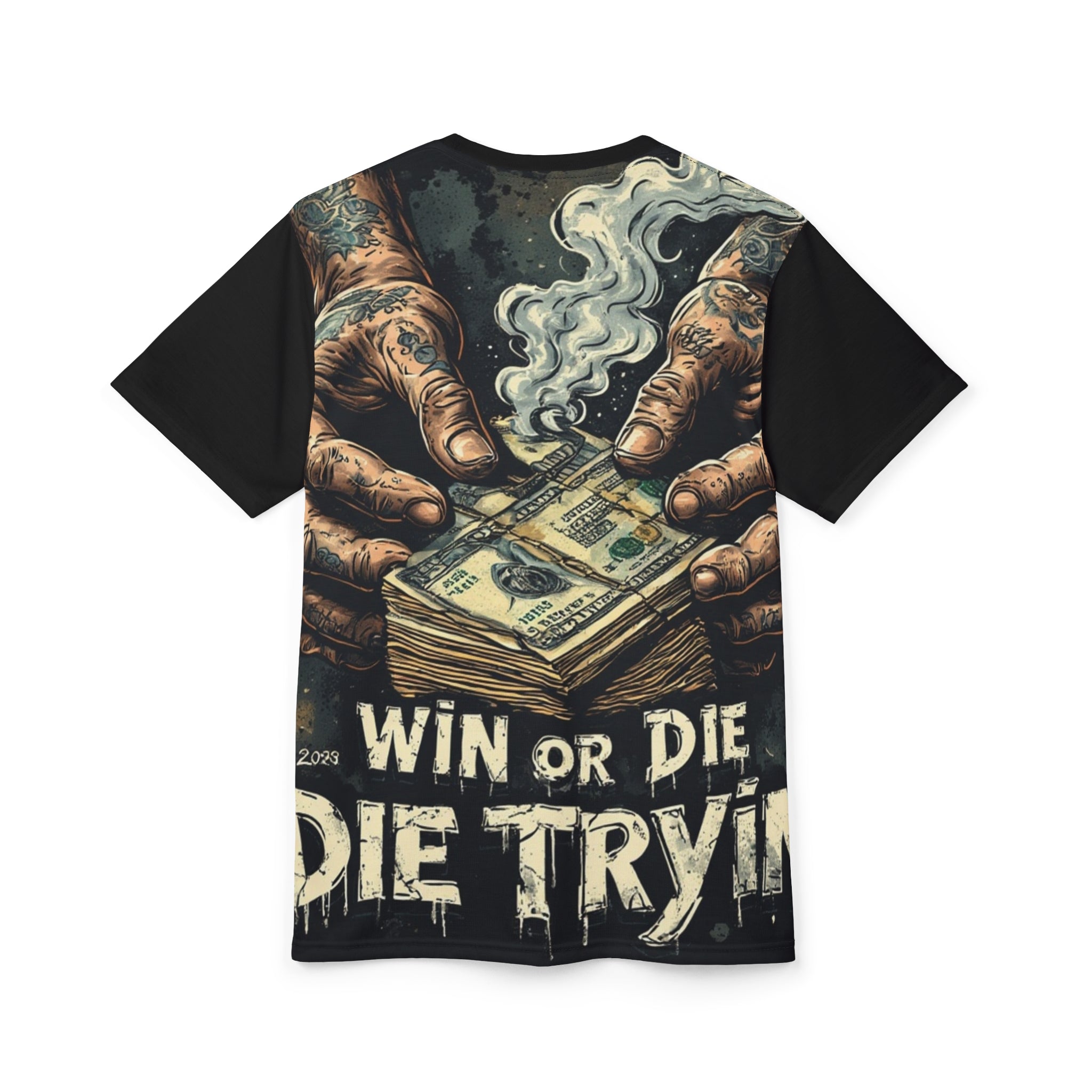 Streetwear- Win or Die Money Stack Tee — Street Tattoo Style Graphic Shirt