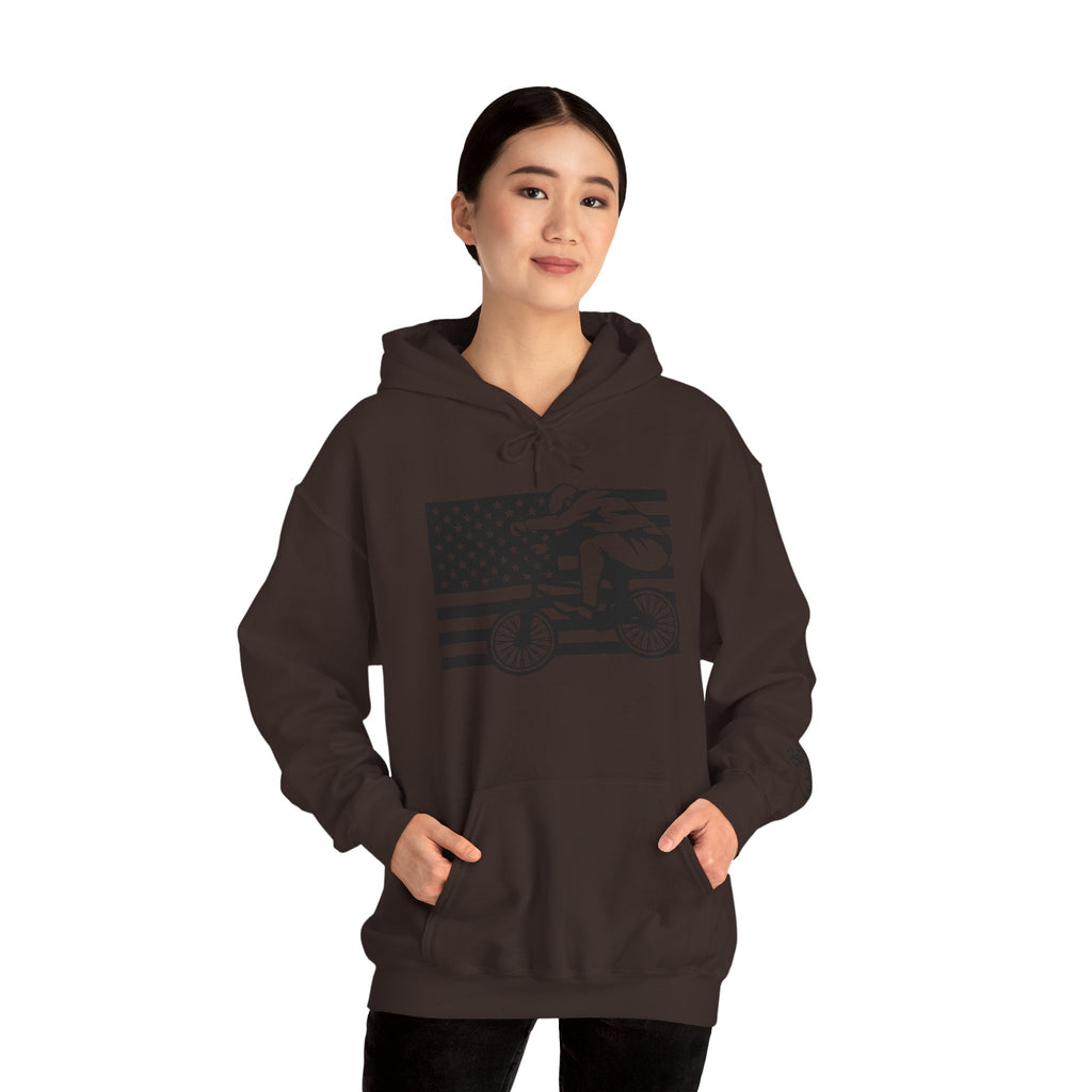 Rad-Biker American Flag Hoodie — 'Is My Bike Okay?' Graphic Hooded Sweatshirt