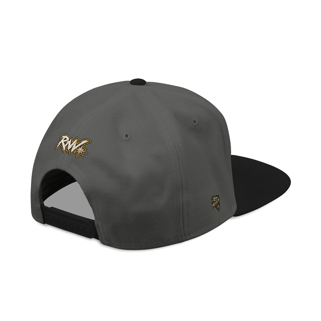 Hat-Embroidered Snapback Hat – Gold Glitter 'RW' Logo Flat Brim Cap