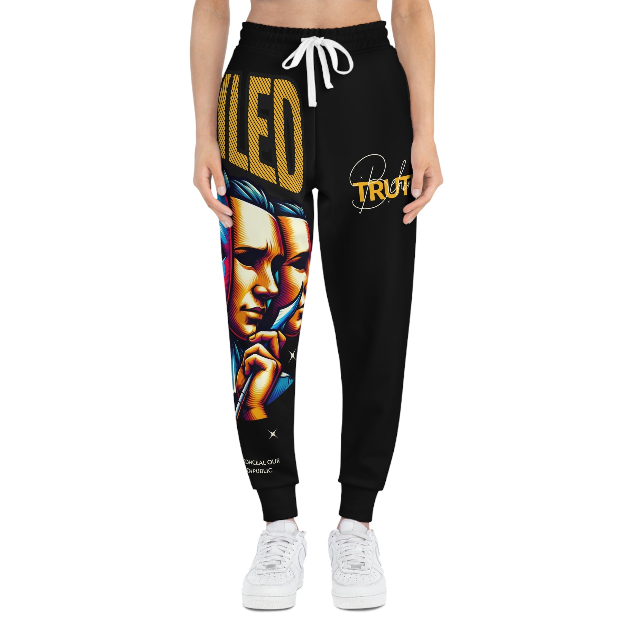 Joggers-Statement— 'Truth' Masked Faces Graphic Athletic Pants