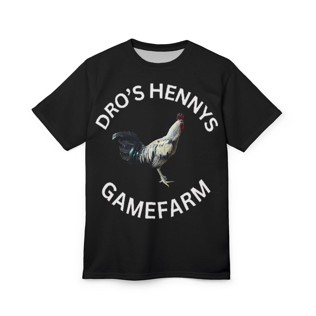 Henny-Gamefarm Rooster T-Shirt — "Dro's Hennys Gamefarm" Rooster Graphic Tee