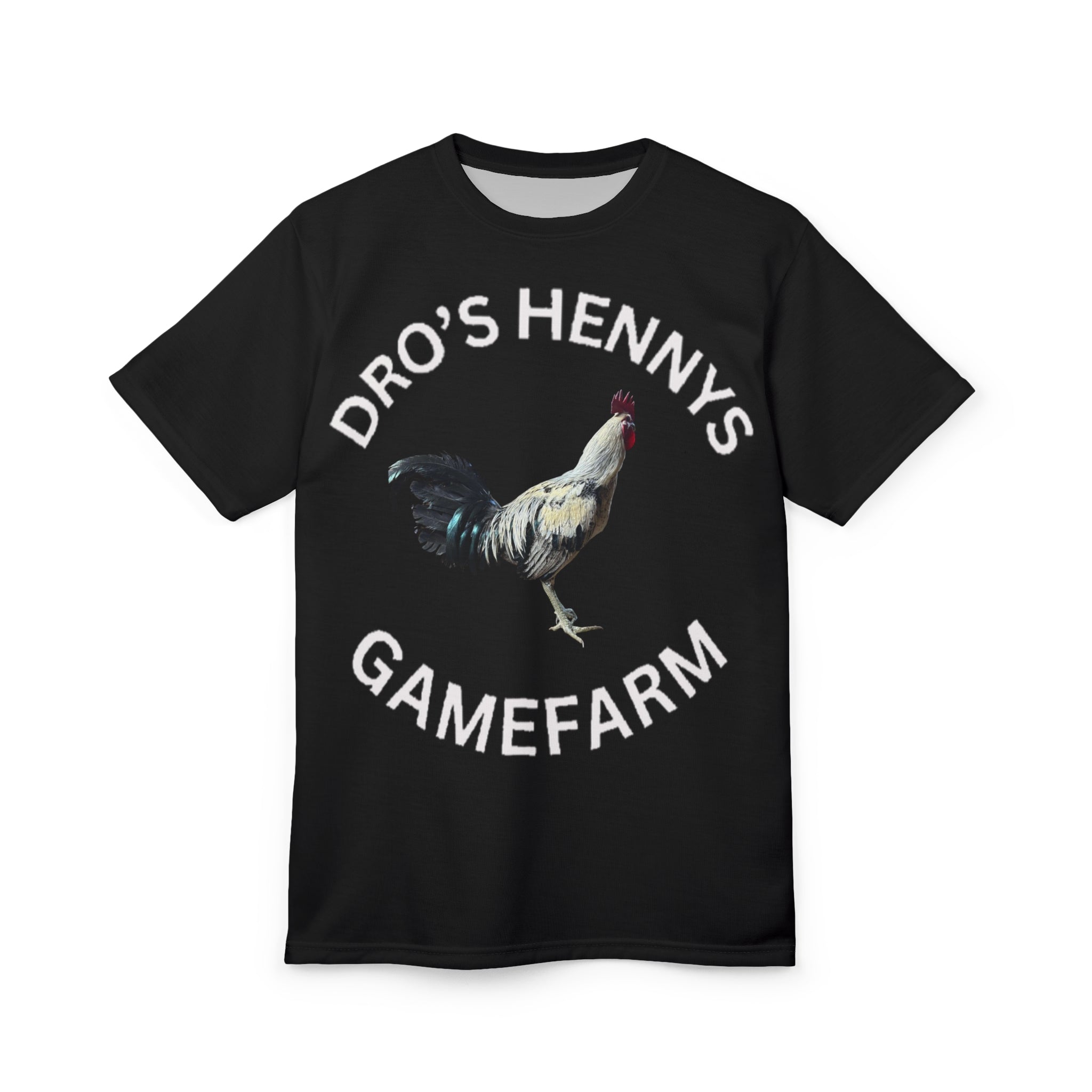 Henny-Gamefarm Rooster T-Shirt — "Dro's Hennys Gamefarm" Rooster Graphic Tee