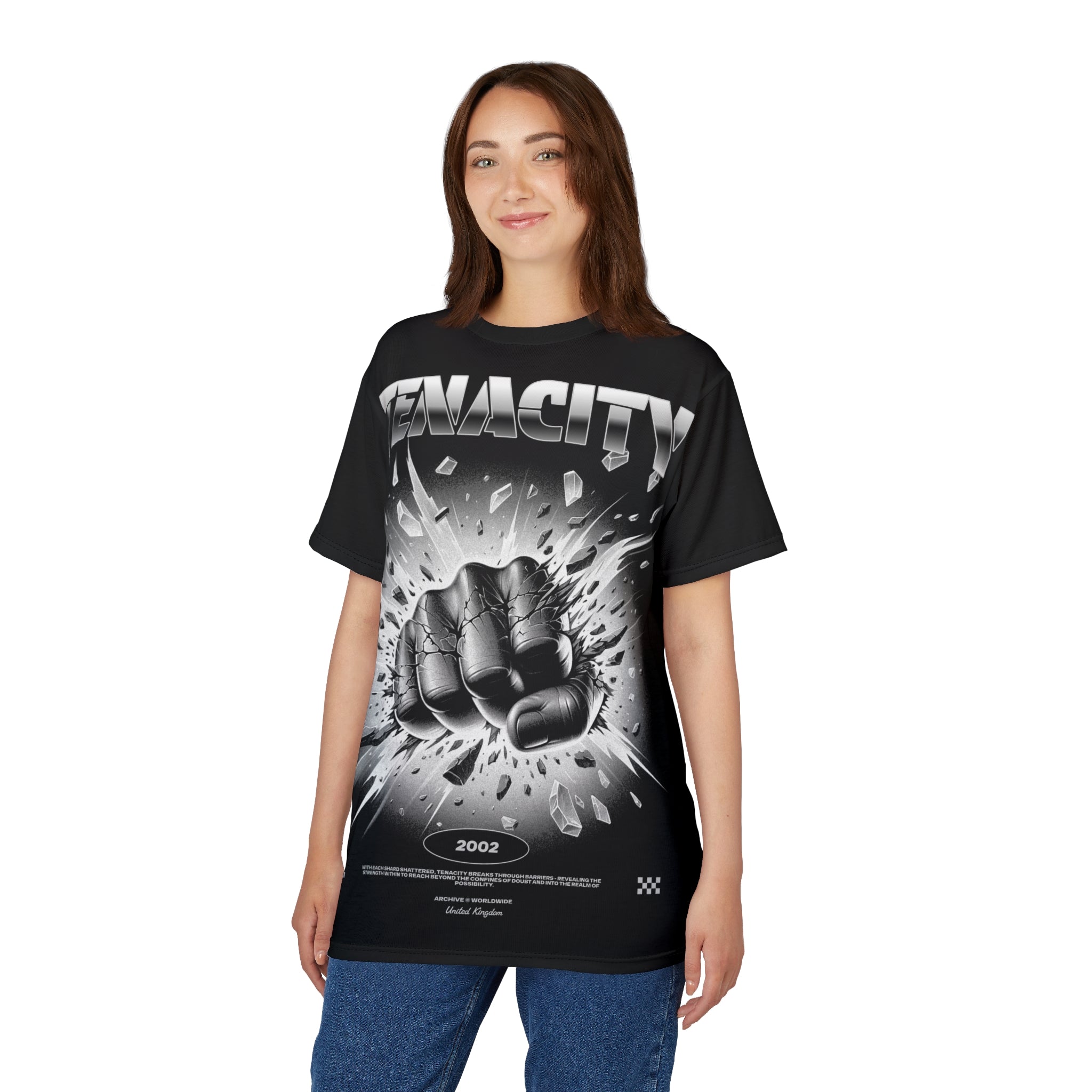 Mindset-Tenacity Fist Graphic Tee — Bold Black Motivational Shirt