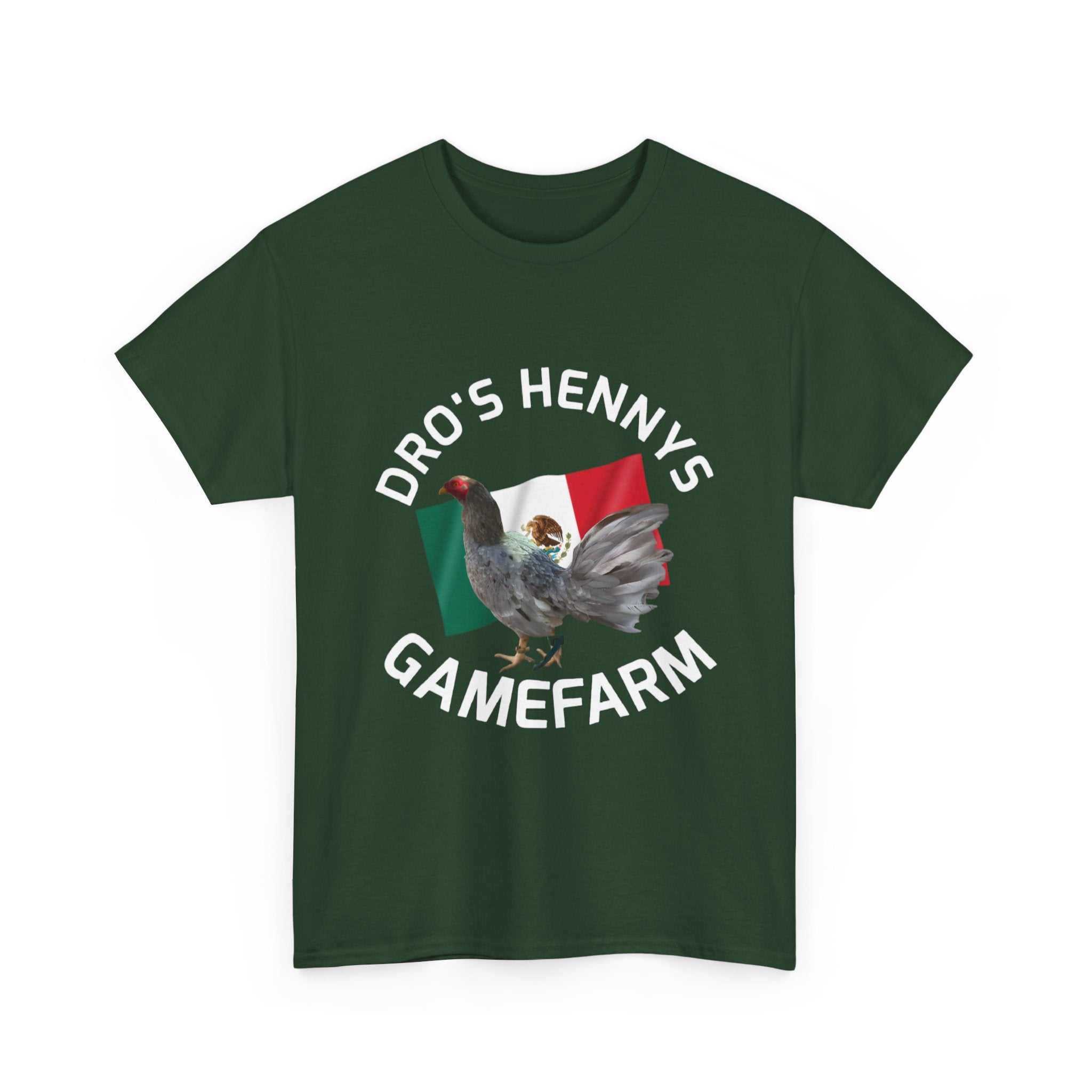 Henny-Gamefowl Tee — "Dro's Henny's Gamefarm" Mexican Flag Rooster Shirt