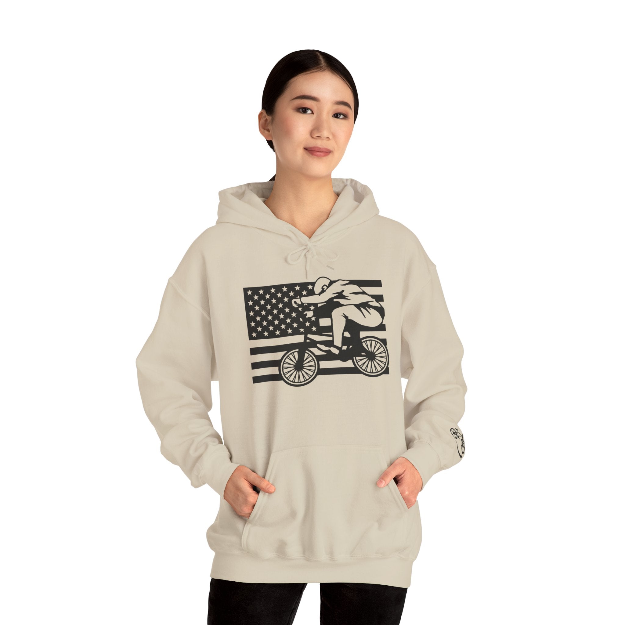 Rad-Biker American Flag Hoodie — 'Is My Bike Okay?' Graphic Hooded Sweatshirt