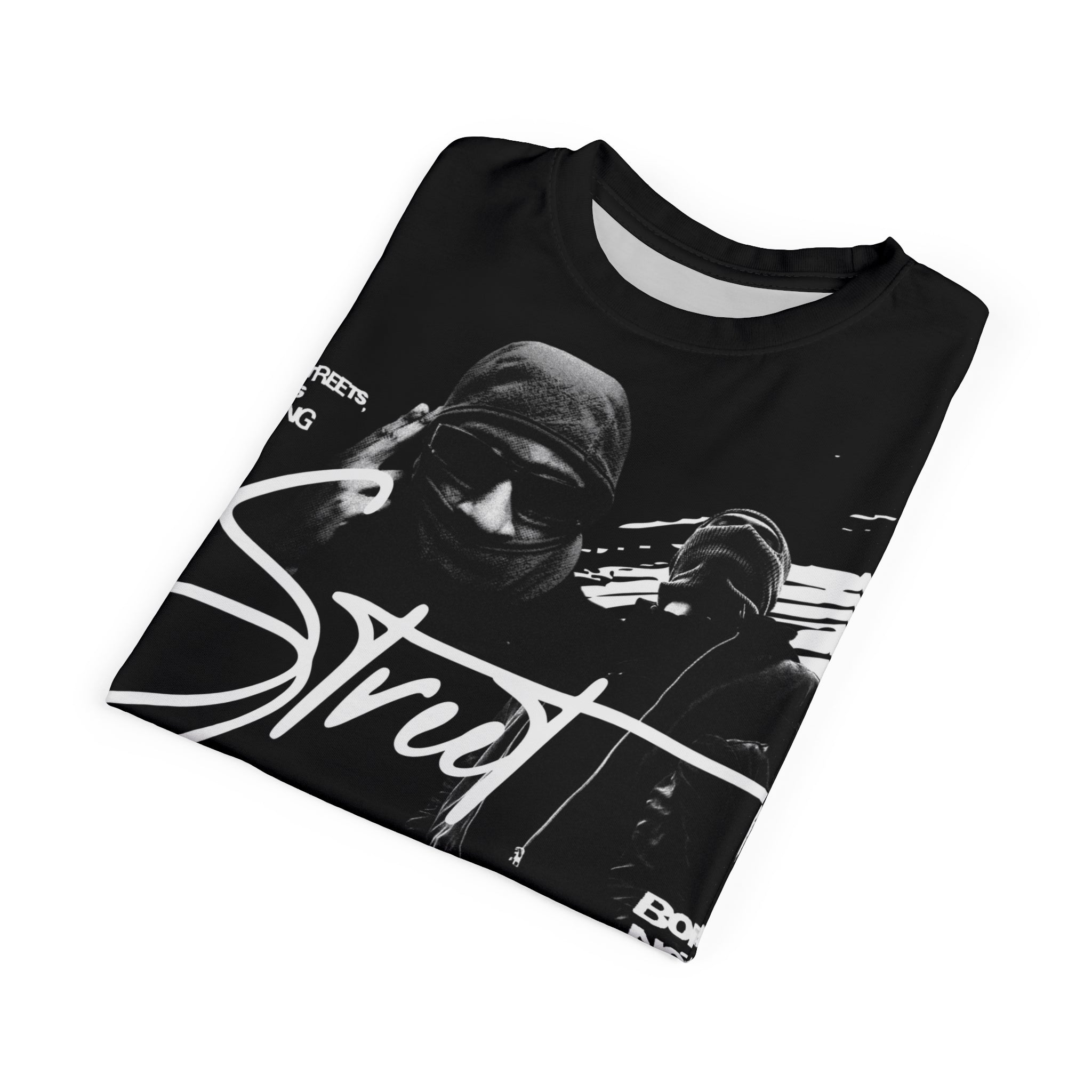 Streetwear- Street Gangster Graphic Tee — "Street Gangster" Black All-Over Print Shirt