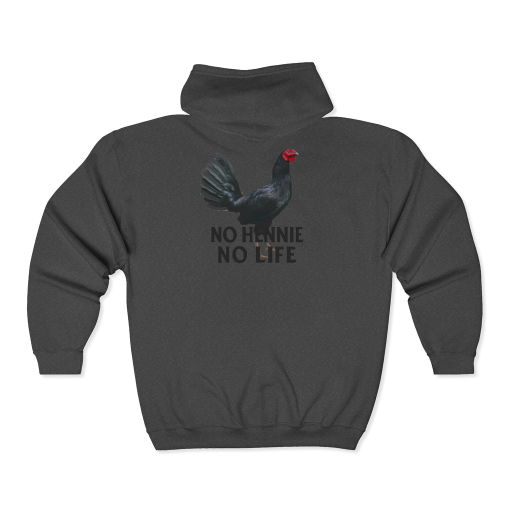 Henny- Gamefarm Chicken Hoodie — “Dro’s Hennys Gamefarm” Zip-Up (No Hennies No Life)