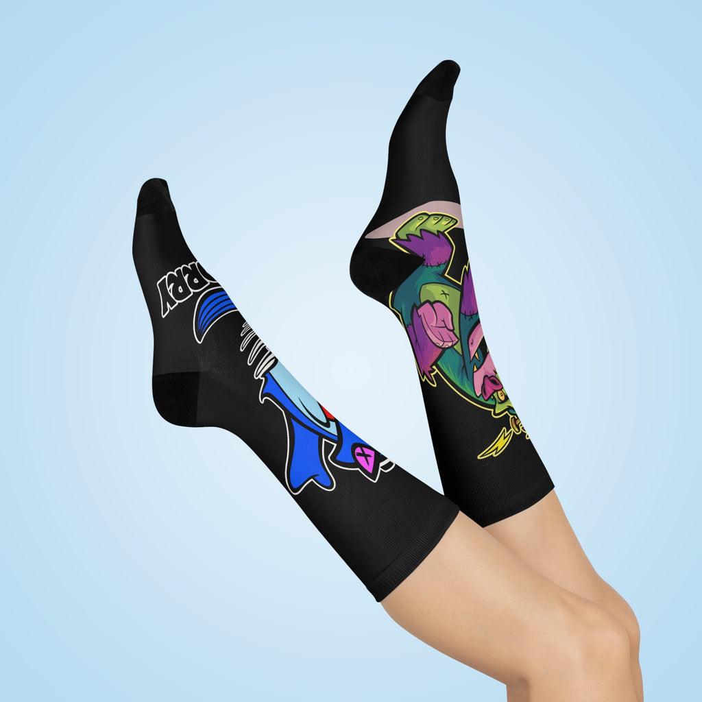 Colorful Cartoon Monster Crew Socks — 'Not Sorry' Graphic Cushioned Socks