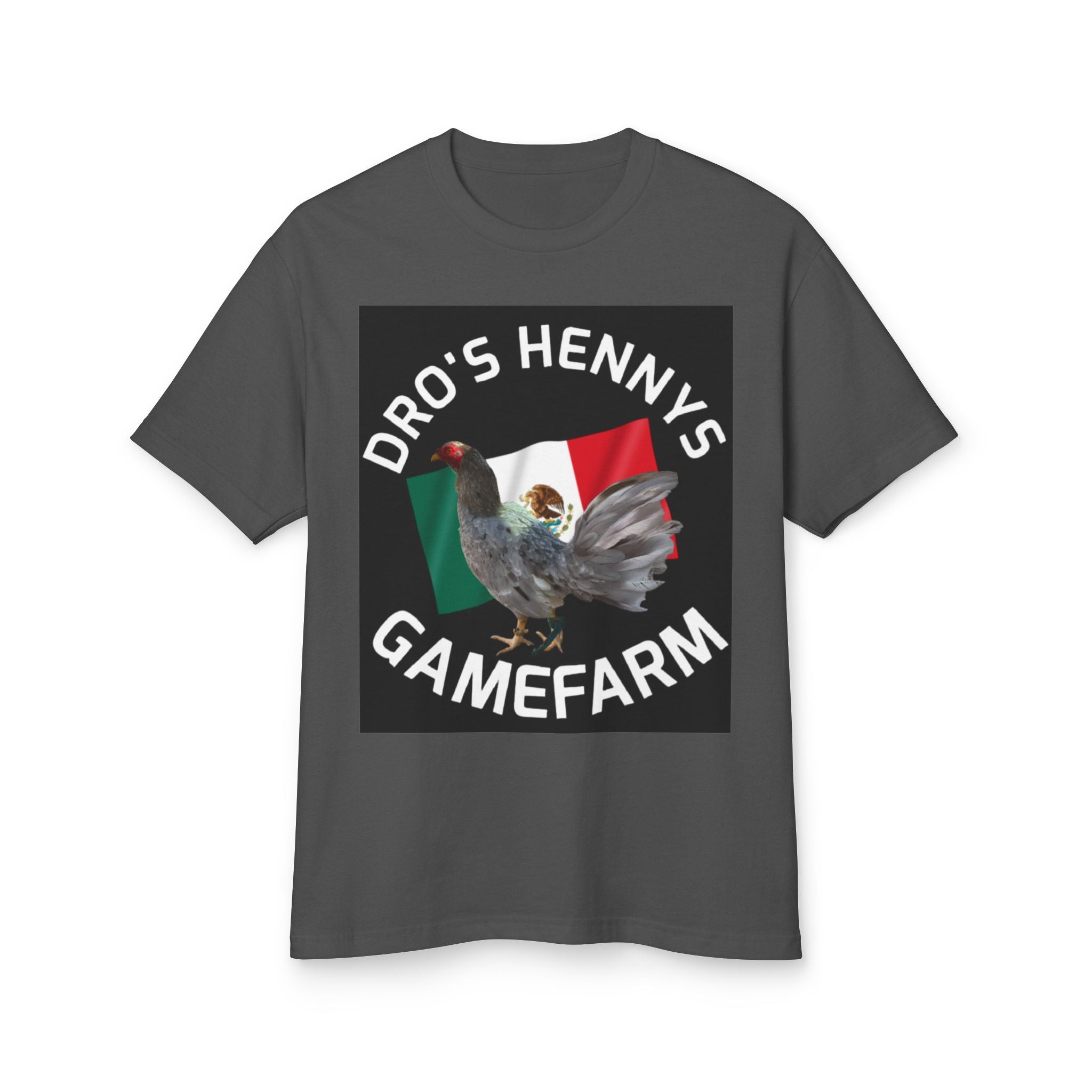 Henny-Gamefarm Hen T‑Shirt — "Dro's Henny's Gamefarm" Mexican Flag Poultry Tee
