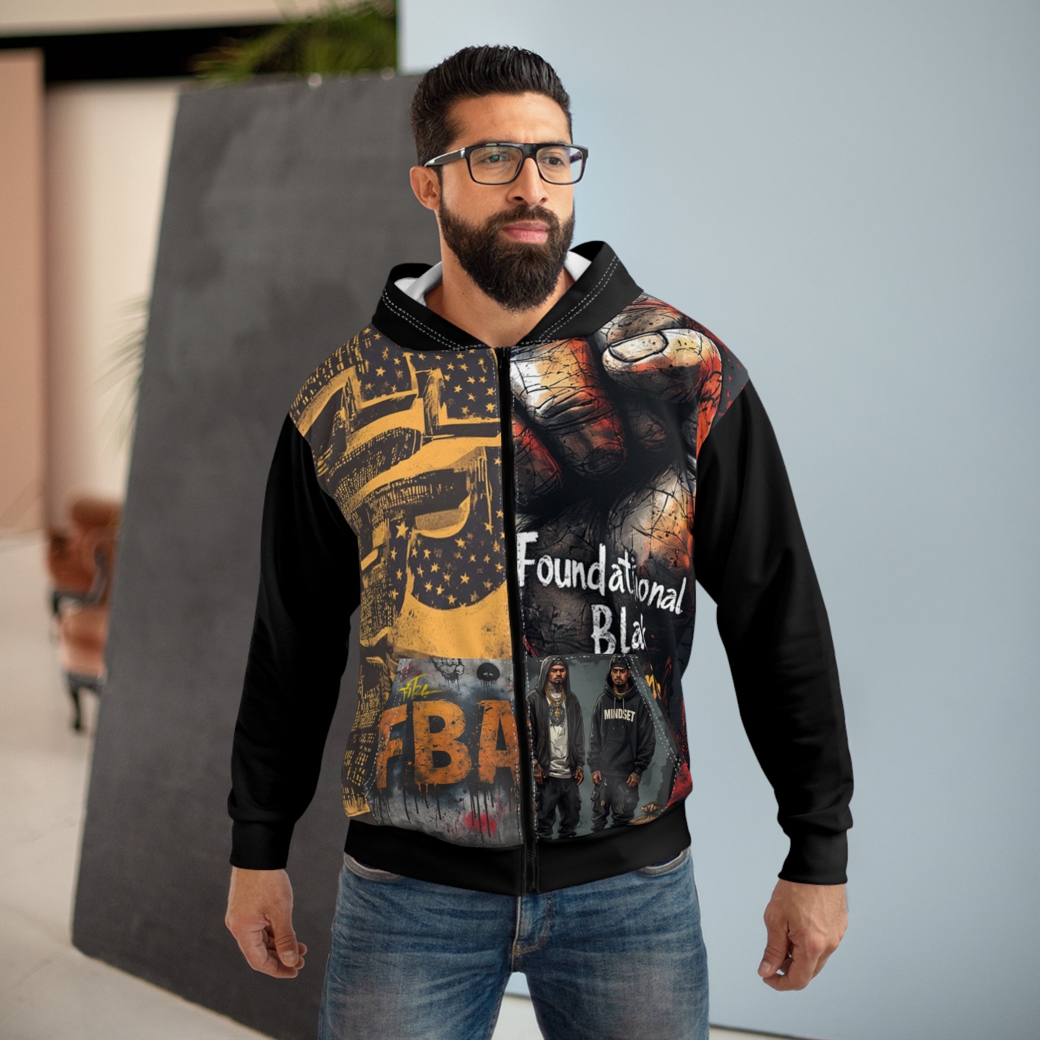 FBA- Gritty Fist Set- Foundational Black FBA Zip Hoodie — Bold Urban Social Justice Design