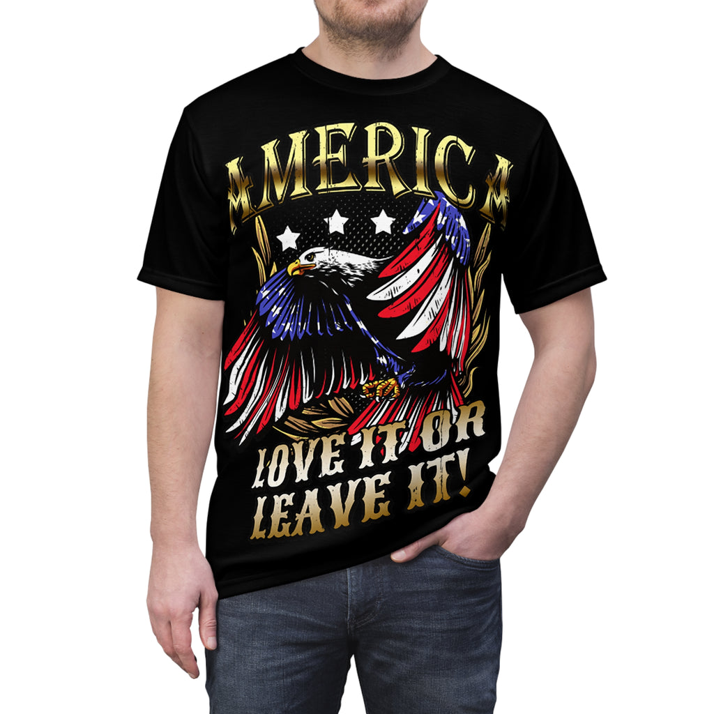 America-Patriotic- Eagle Tee — "America: Love It or Leave It" All-Over Print