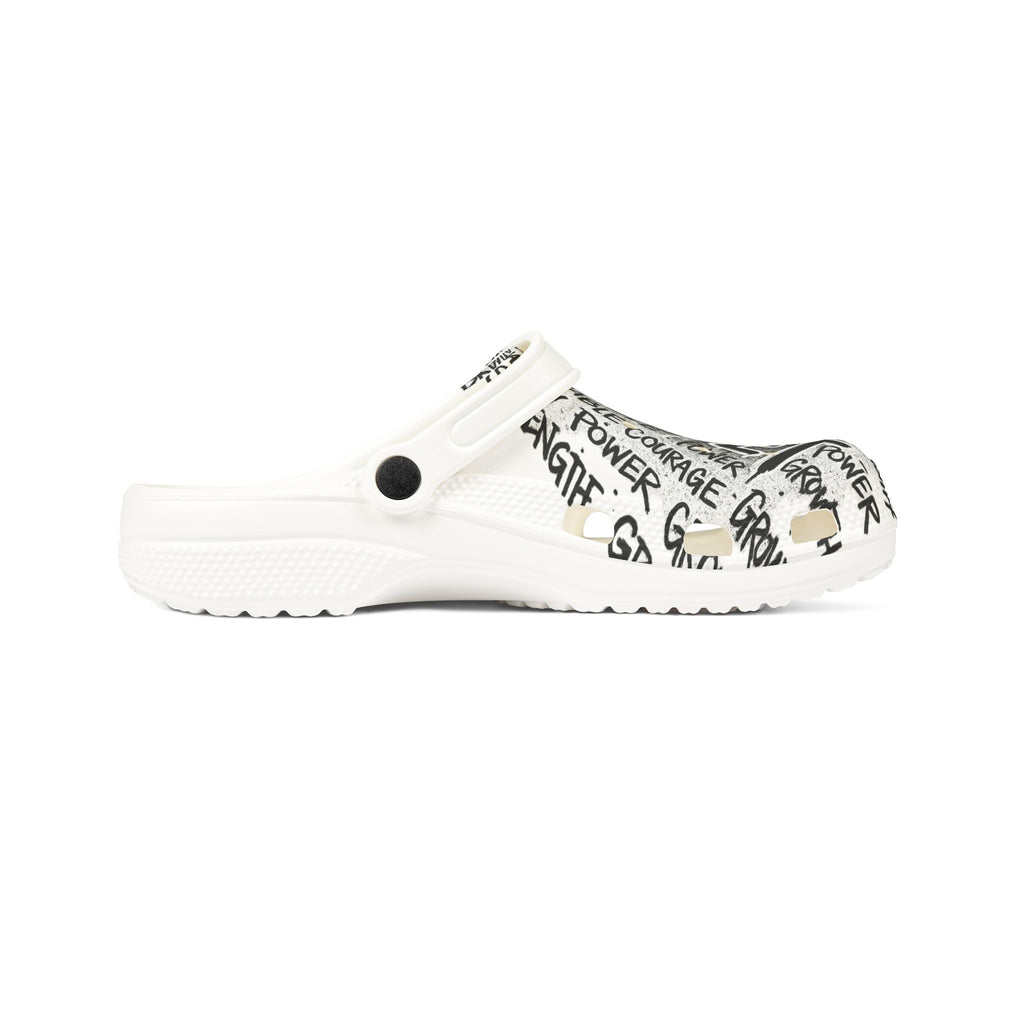 Mindset Graphic Clogs — EVA Foam Comfort Shoes with Motivational Doodle Print