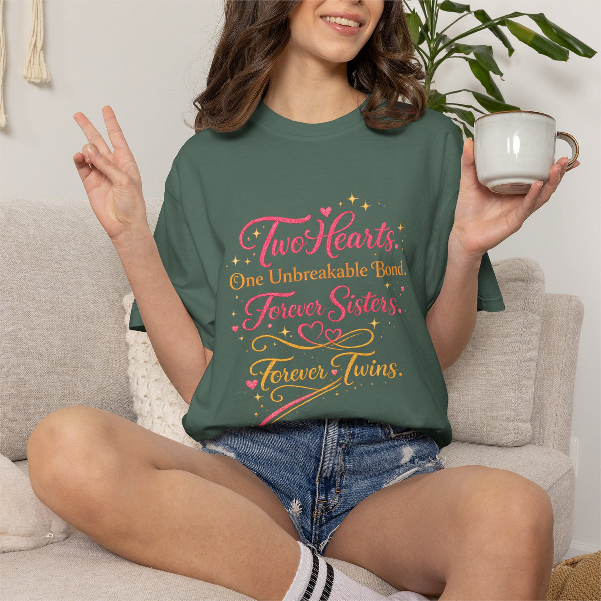 Tiff-Twins Forever T-Shirt — “Two Hearts, One Unbreakable Bond” Sister Twin Tee