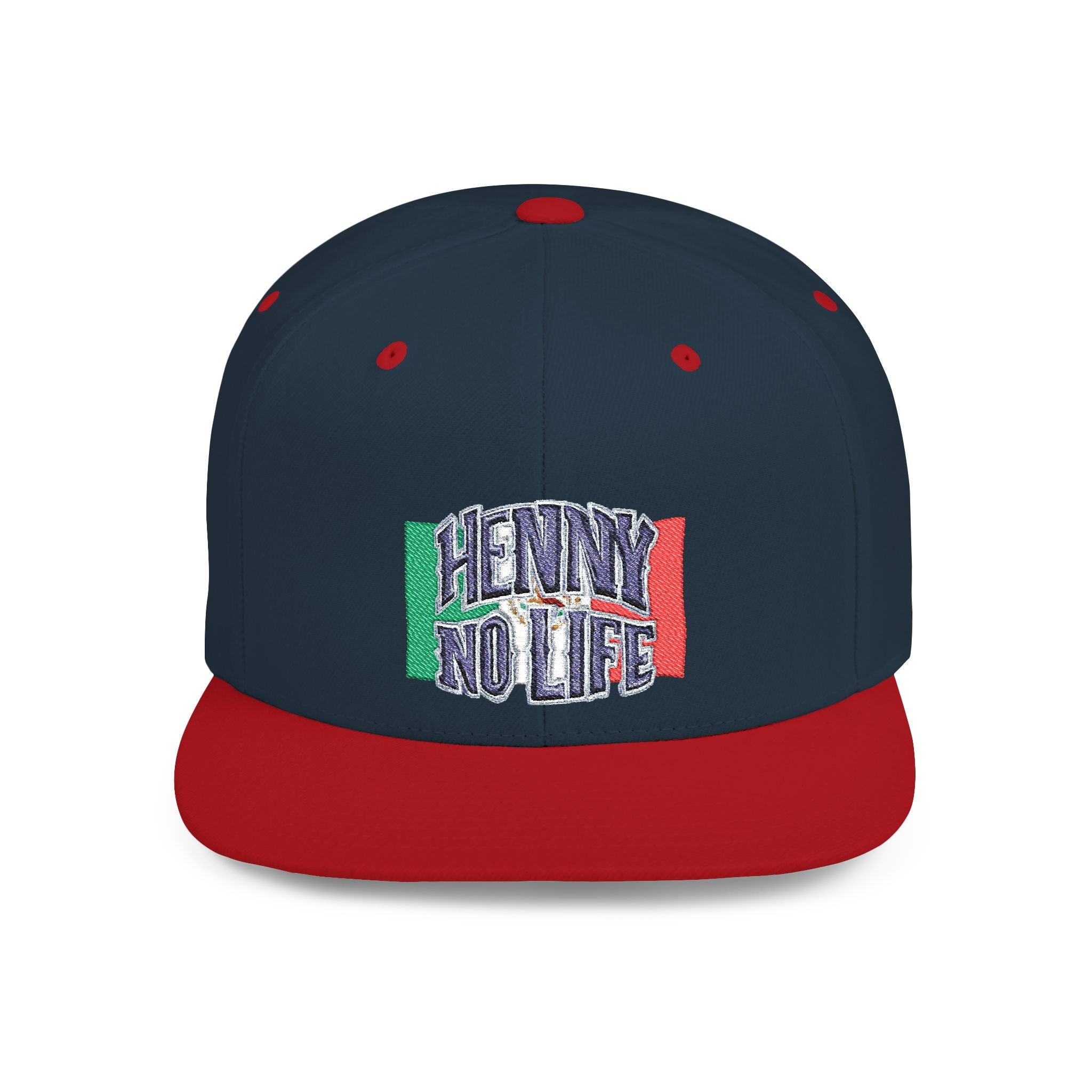 Henny- Flat Bill Snapback Hat — "Henny No Life" Embroidered with Italian Flag Accent