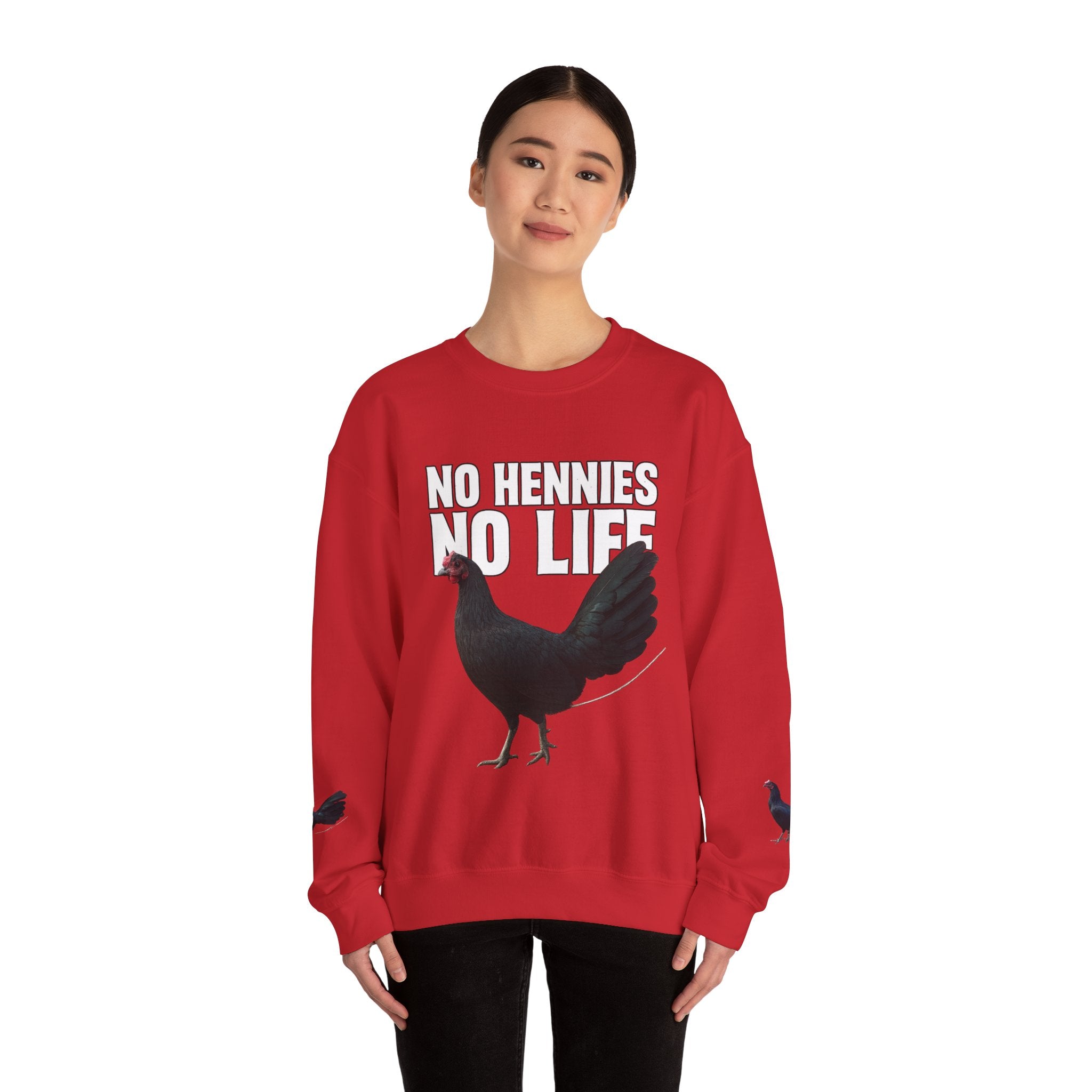 Henny- Chicken Sweatshirt — "No Hennies No Life" Graphic Pullover for Chicken Lovers
