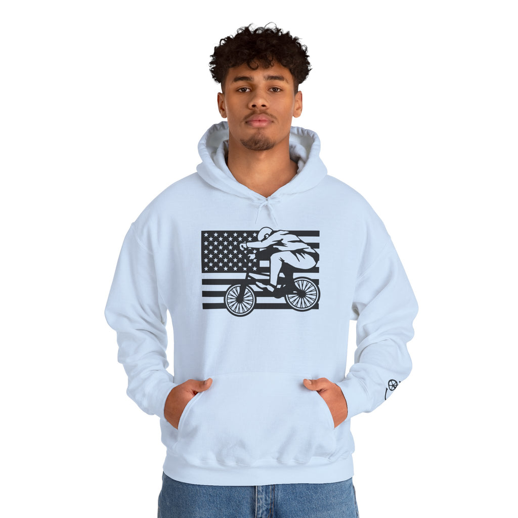 Rad-Biker American Flag Hoodie — 'Is My Bike Okay?' Graphic Hooded Sweatshirt