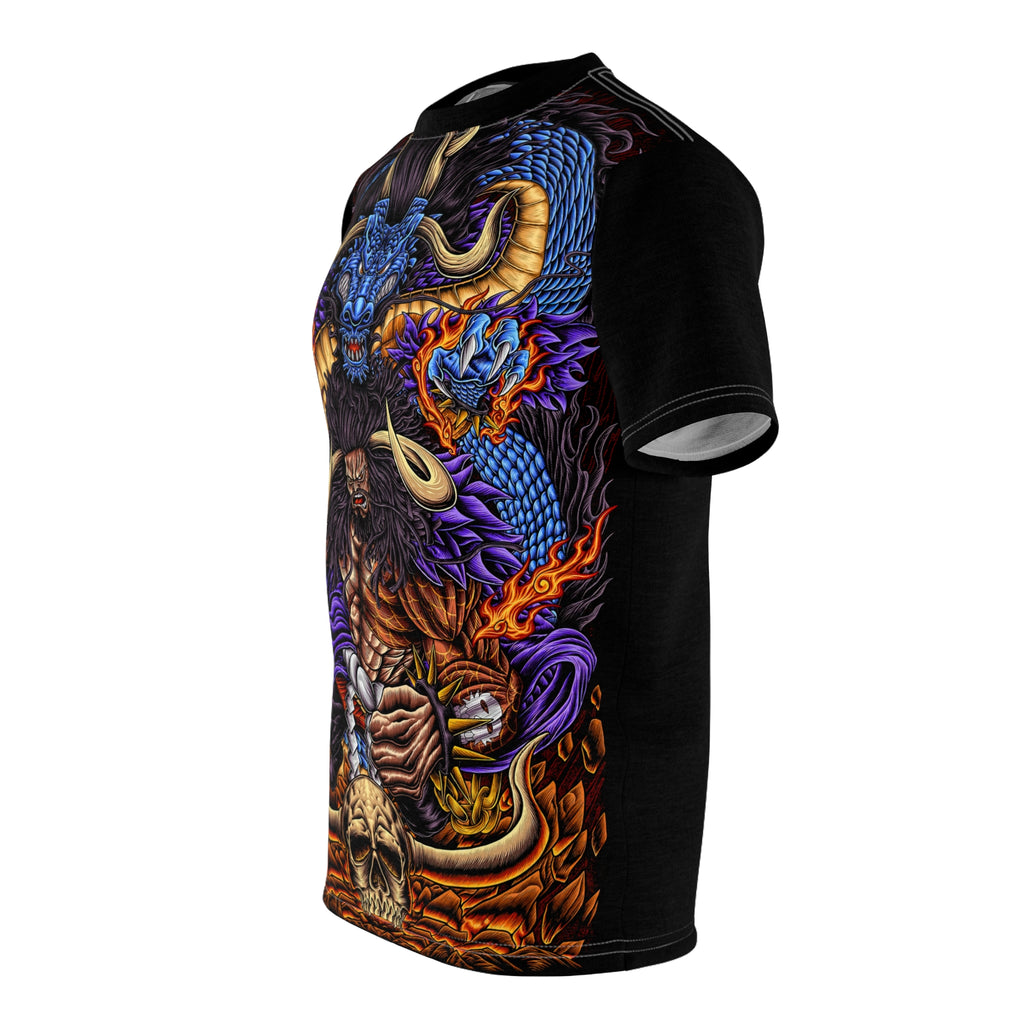 Anime- All-Over Print Tee — Fiery Skull & Serpent Graphic