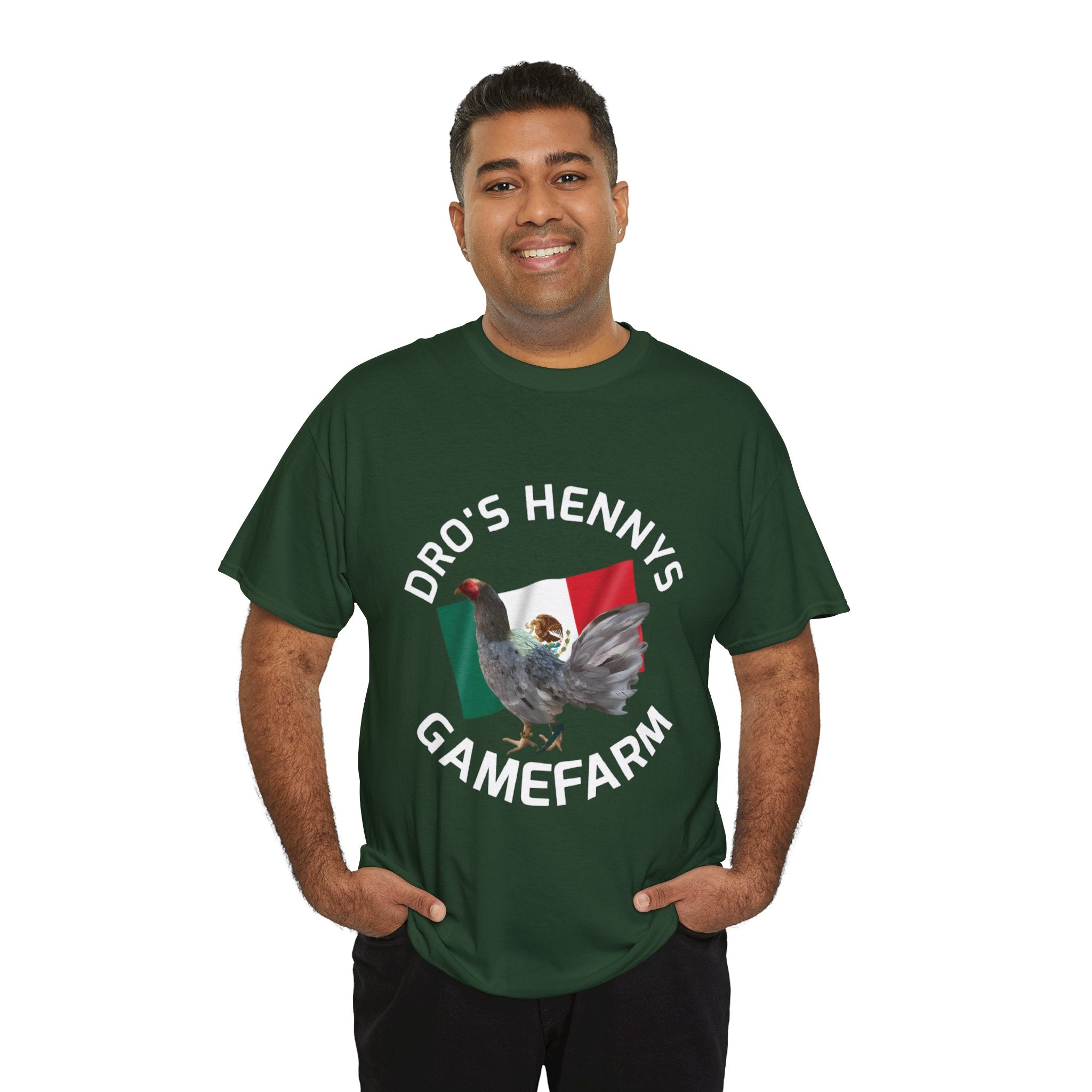 Henny-Gamefowl Tee — "Dro's Henny's Gamefarm" Mexican Flag Rooster Shirt