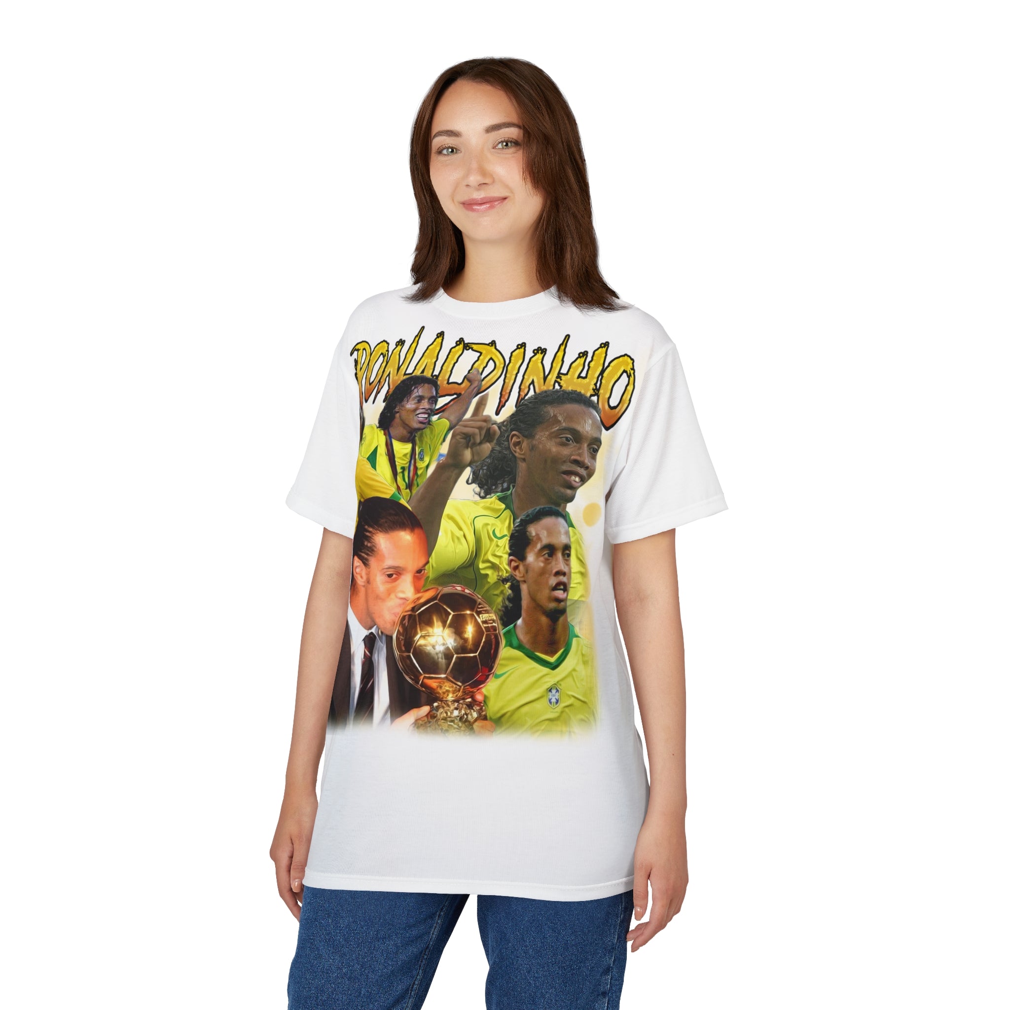 Team-Legendary Soccer Collage Tee — Ronaldinho Graphic Shirt