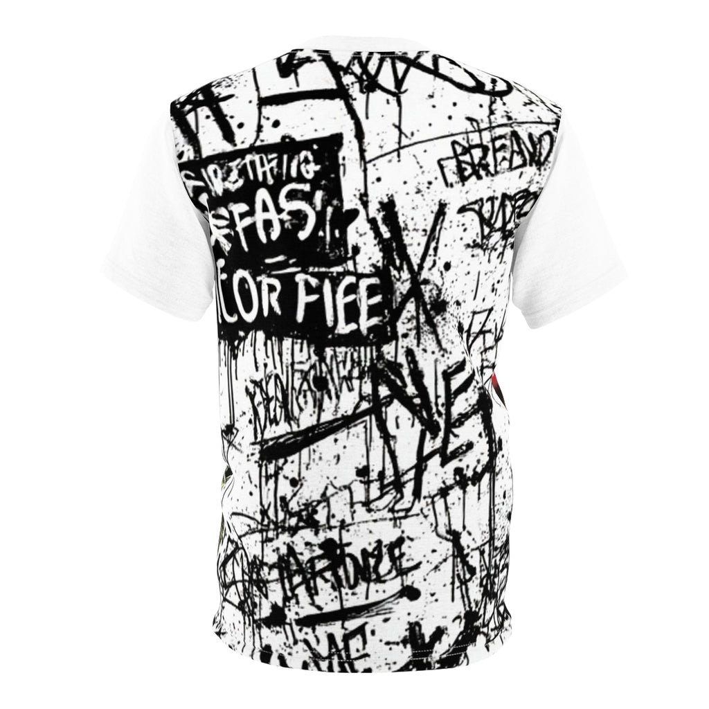 Streetwear-Hooded Shadow Figure Tee — 'No Back'n' Money' Dark Streetwear Graphic Shirt