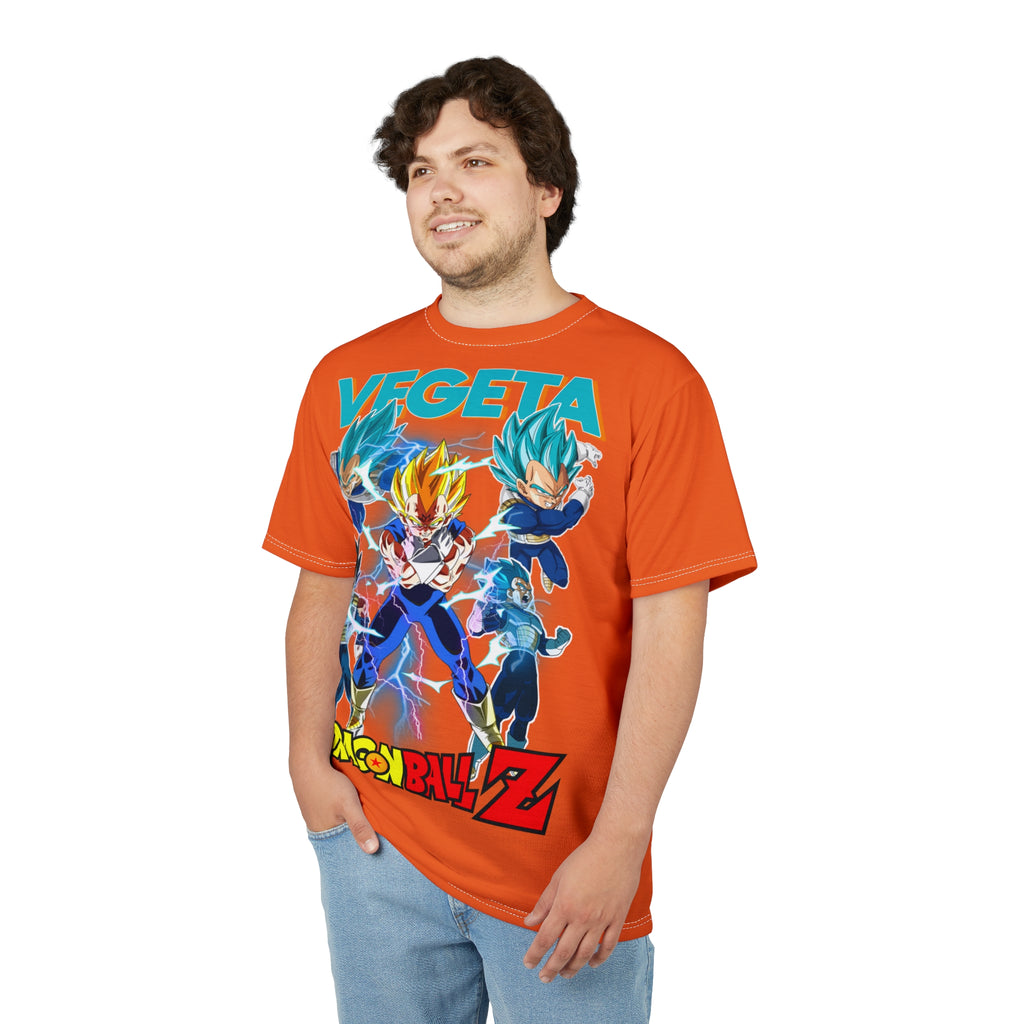 Anime- Vegeta Dragon Ball Z Graphic Tee — Orange All-Over Print