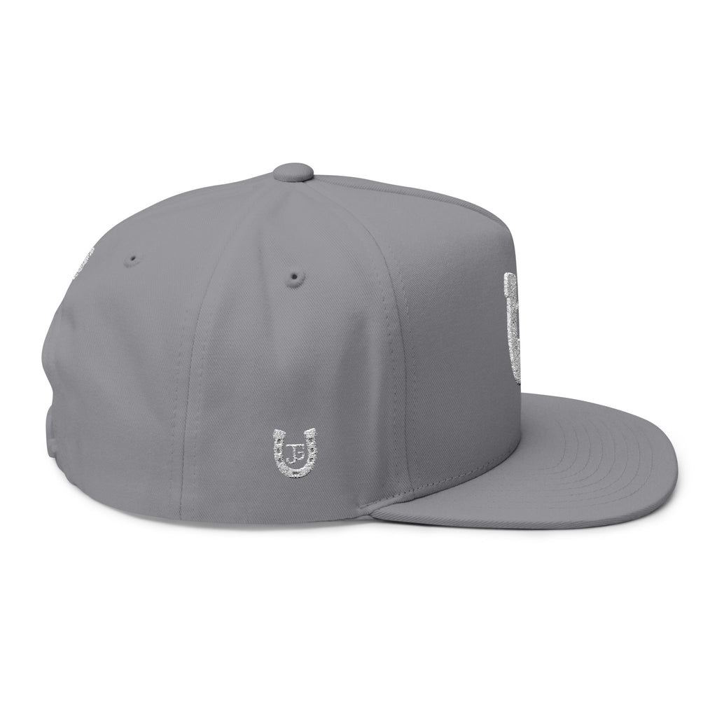 JG-Embroidered Horseshoe Flat Bill Cap — Lucky JG Logo Snapback