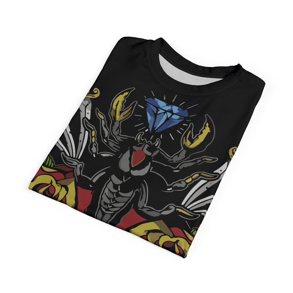 Metal- Tattoo-Style Graphic Tee — All-Over Print Rock Shirt