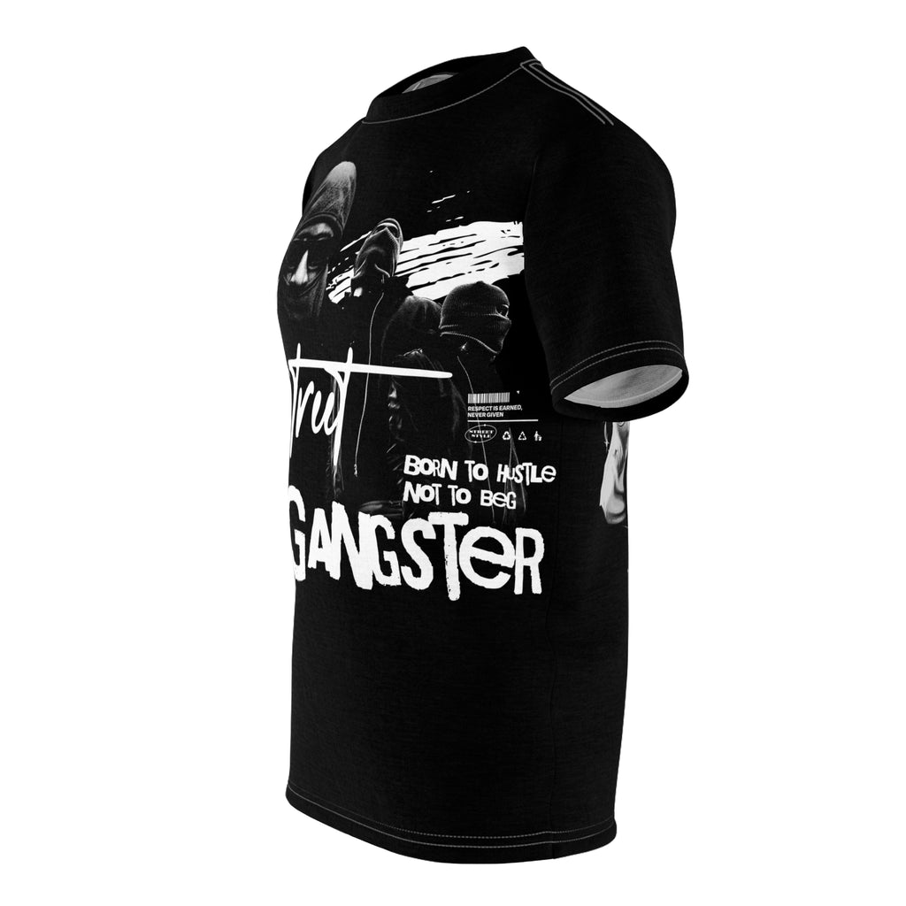 Streetwear- Street Gangster Graphic Tee — "Street Gangster" Black All-Over Print Shirt
