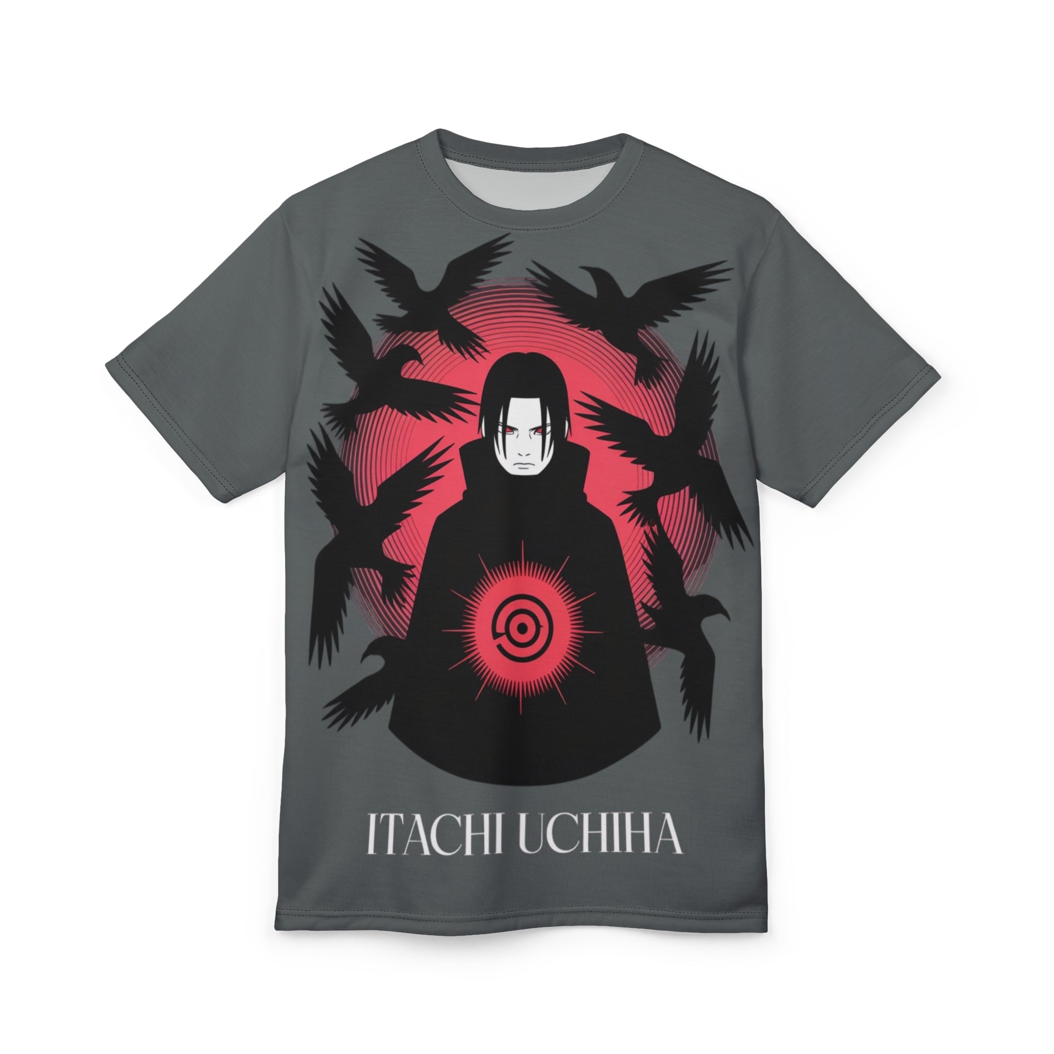Anime- Itachi Uchiha Tee — Anime Itachi Shirt with Crow & Sharingan Design