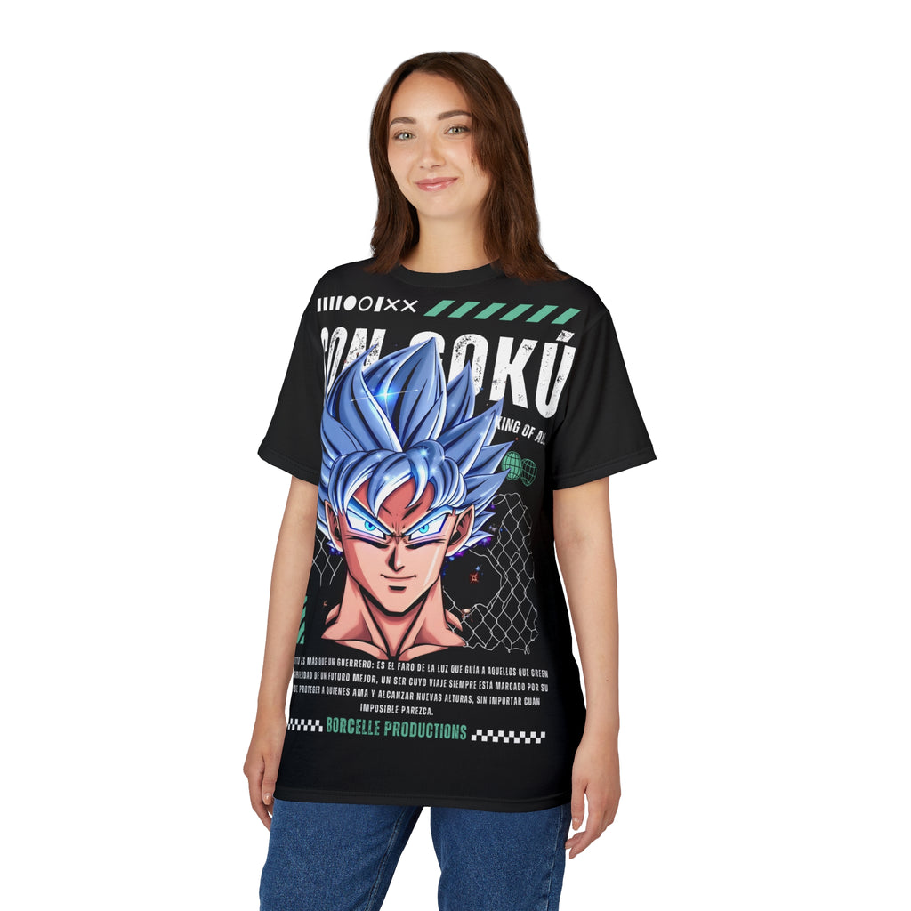 Dragon-Son Goku Blue Hair Anime Tee — Super Saiyan God Inspired Graphic T-Shirt