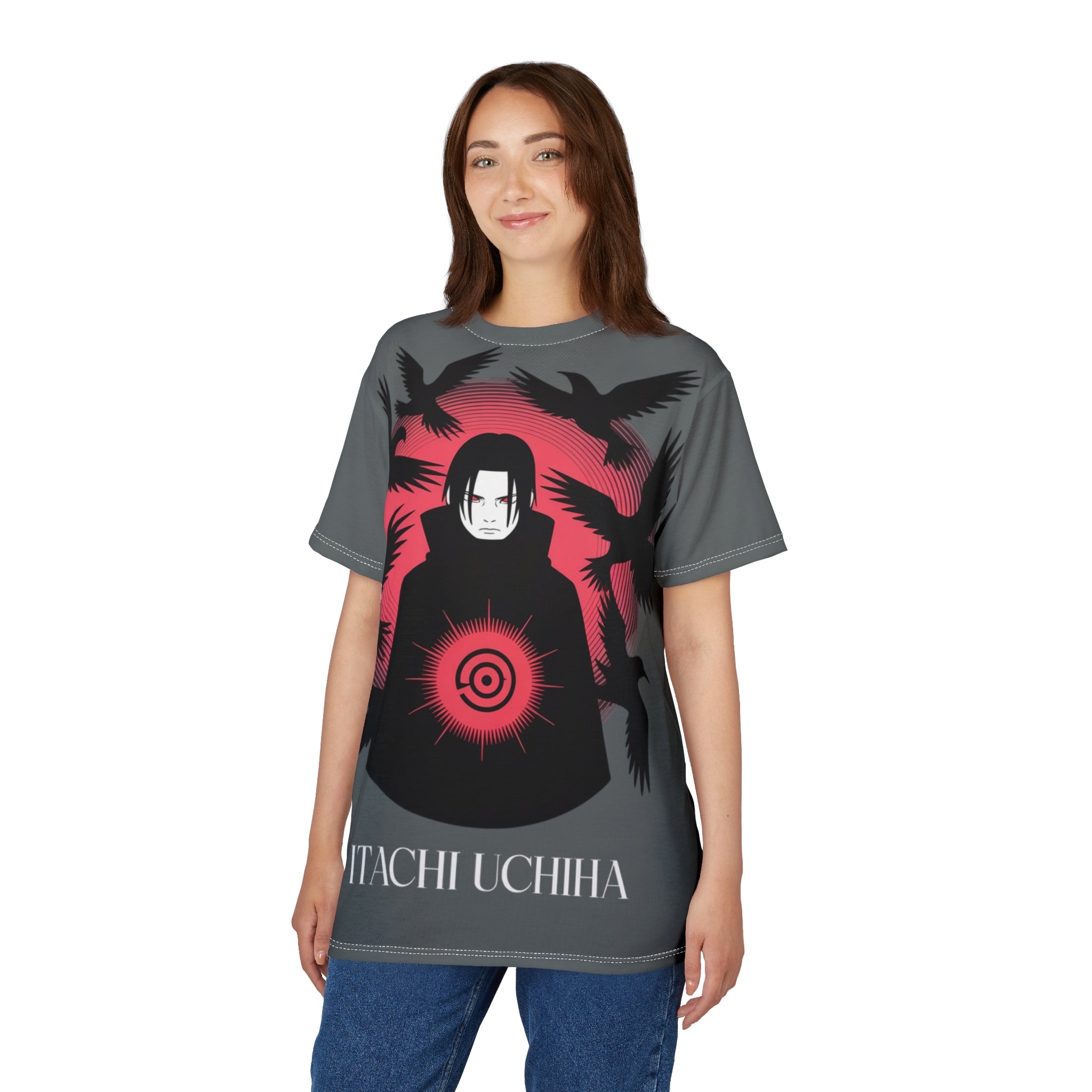 Anime- Itachi Uchiha Tee — Anime Itachi Shirt with Crow & Sharingan Design
