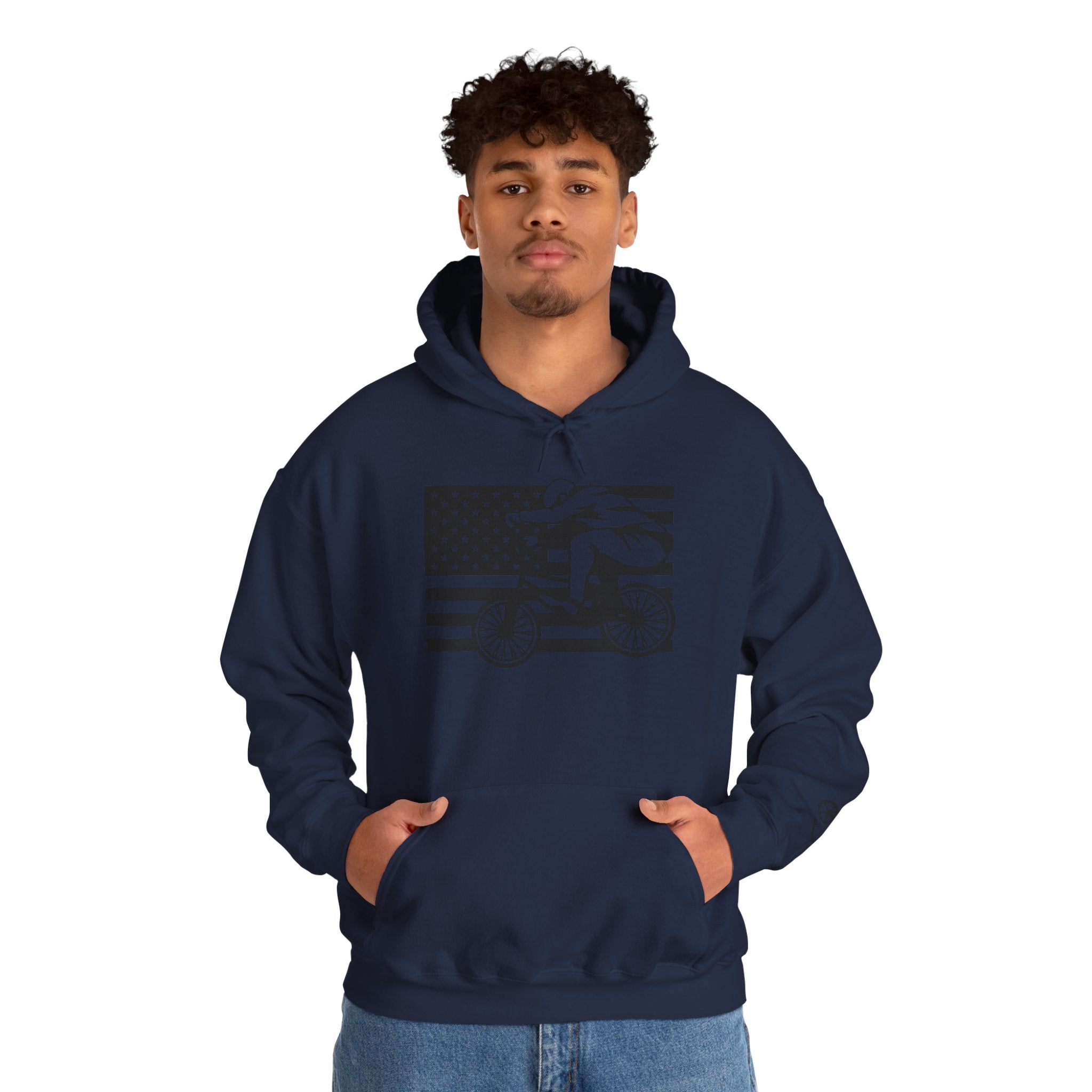 Rad-Biker American Flag Hoodie — 'Is My Bike Okay?' Graphic Hooded Sweatshirt
