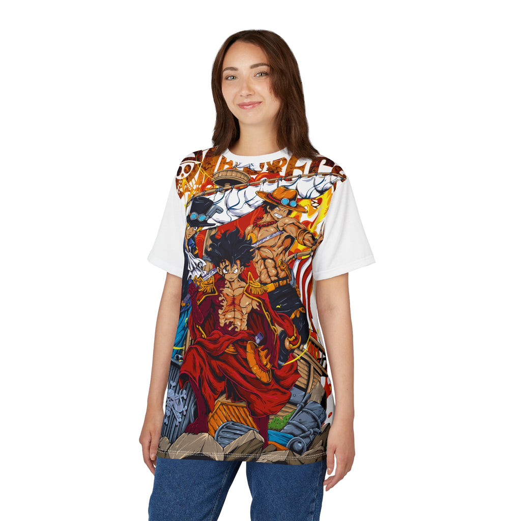Anime- Pirate Crew All-Over Print Tee — One Piece Luffy, Ace & Sabo Graphic Shirt