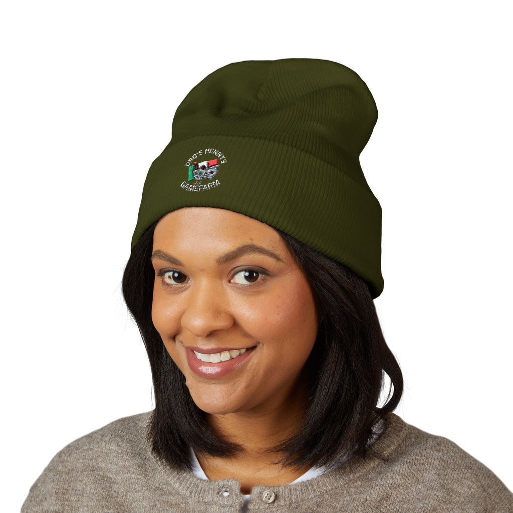 Henny-Embroidered "Fish & Friends Game Shack" Classic Cuffed Beanie — Winter Knit Hat