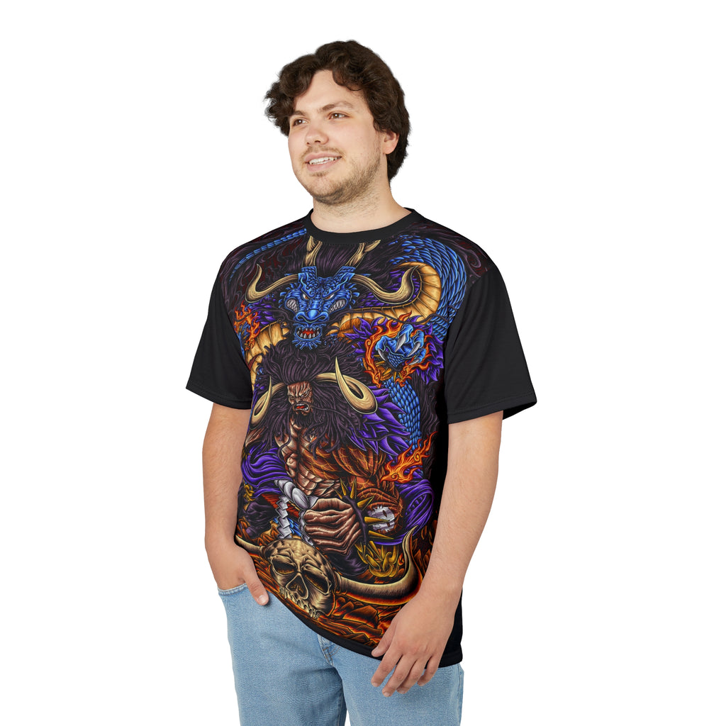 Anime- All-Over Print Tee — Fiery Skull & Serpent Graphic