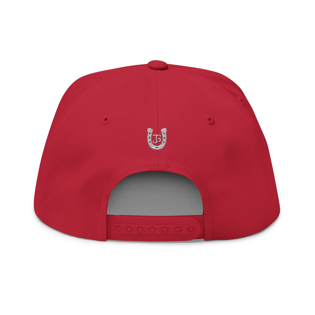 JG-Embroidered Horseshoe Flat Bill Cap — Lucky JG Logo Snapback