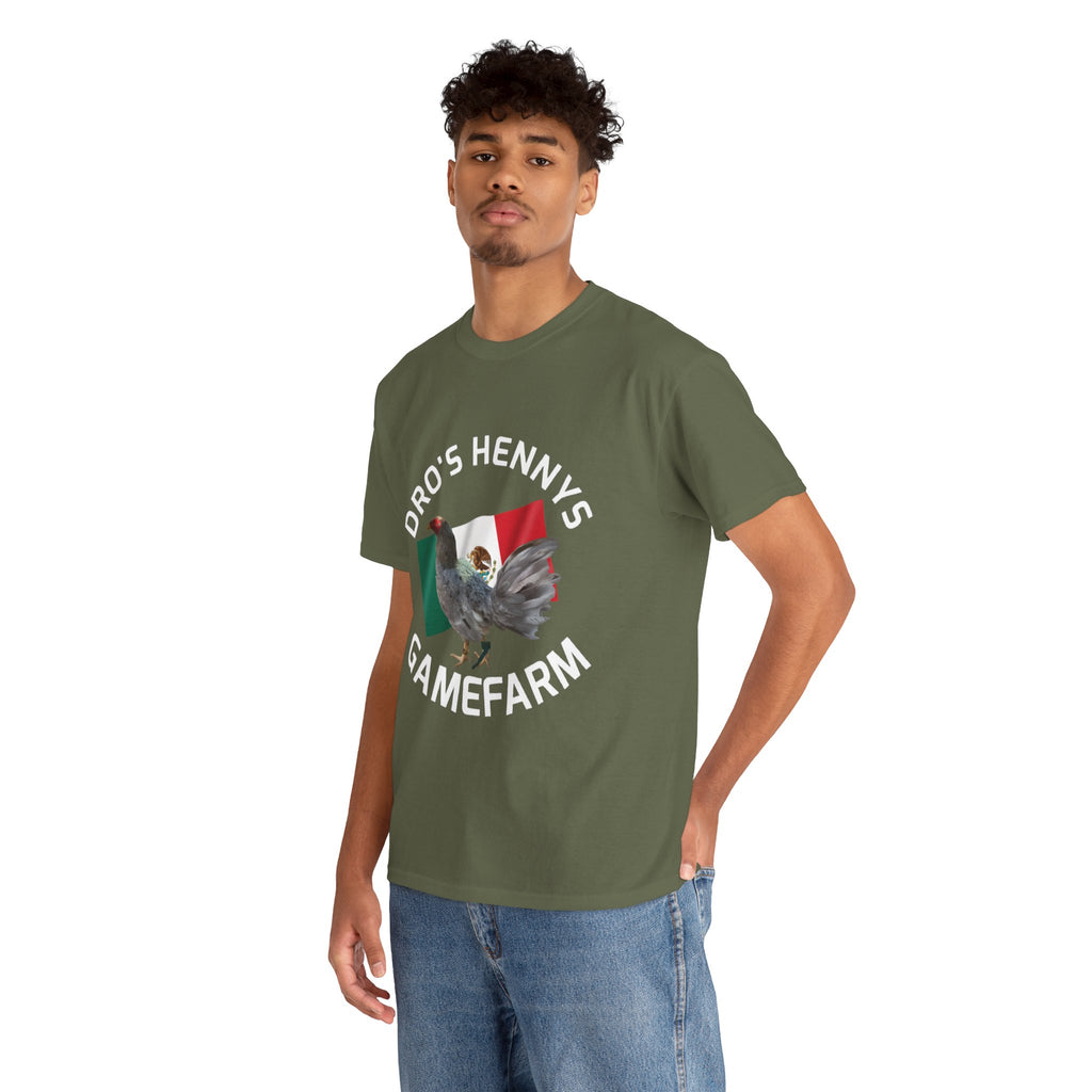 Henny-Gamefowl Tee — "Dro's Henny's Gamefarm" Mexican Flag Rooster Shirt