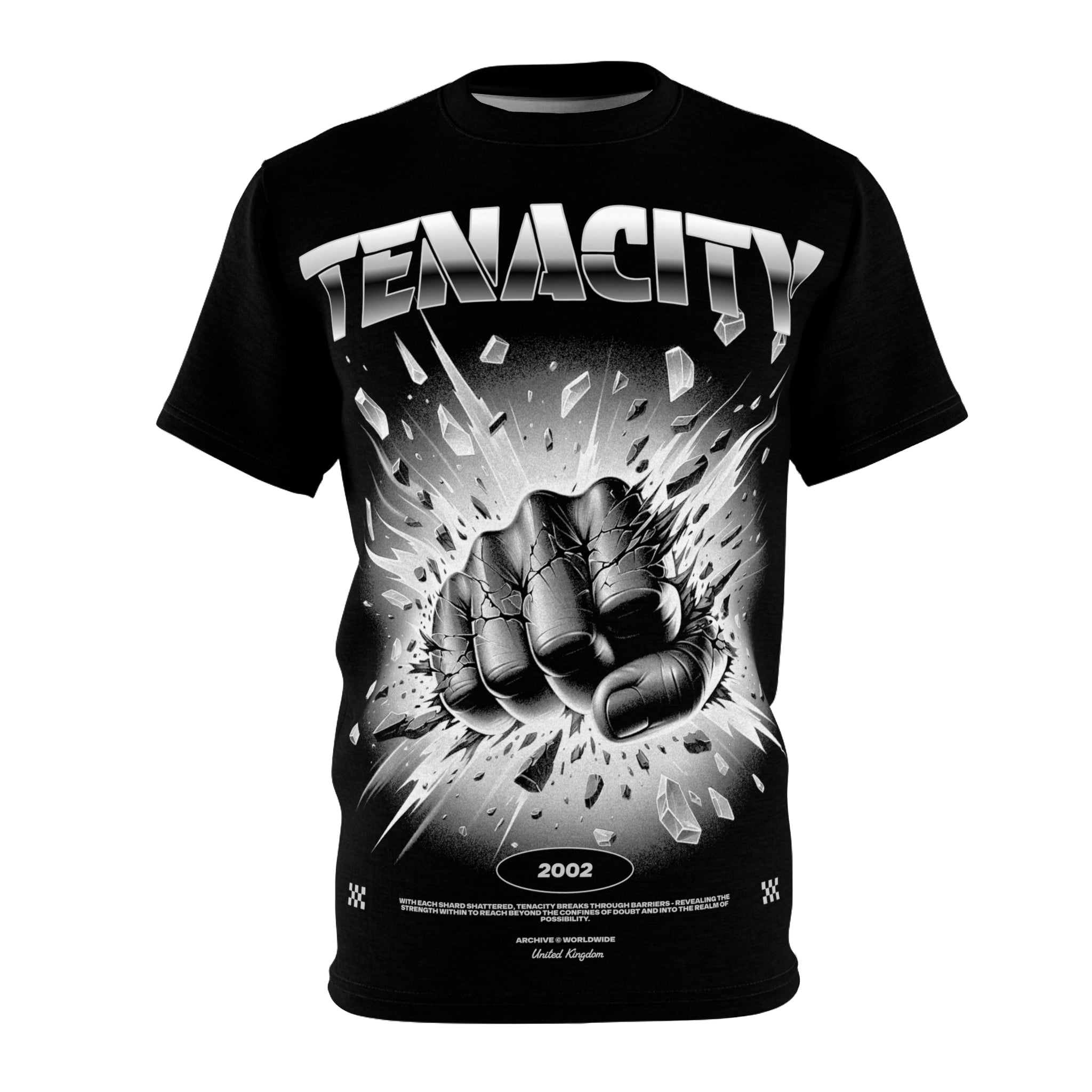 Mindset-Tenacity Fist Graphic Tee — Bold Black Motivational Shirt